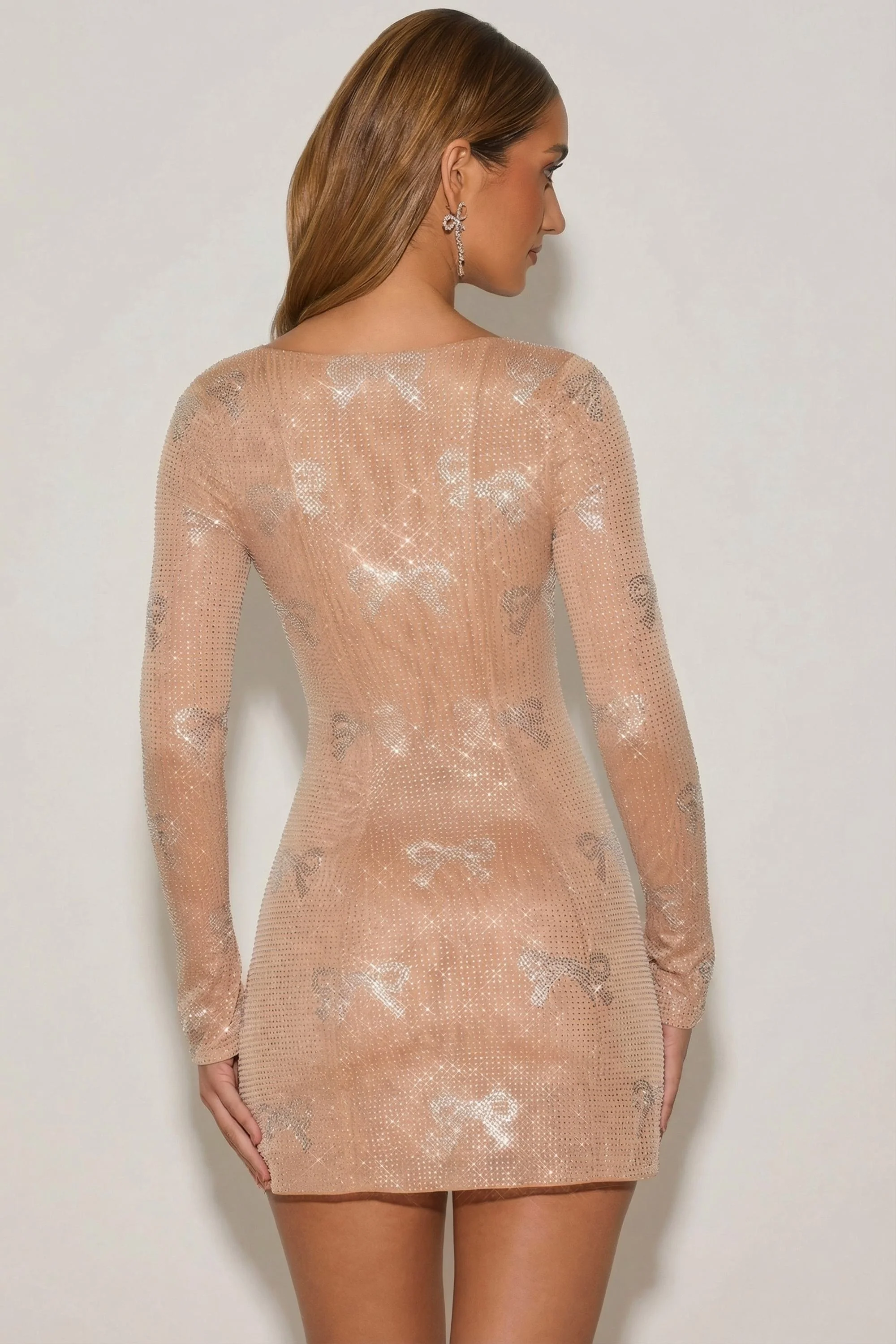 Embellished Sweetheart A-Line Mini Dress in Almond - Image 2