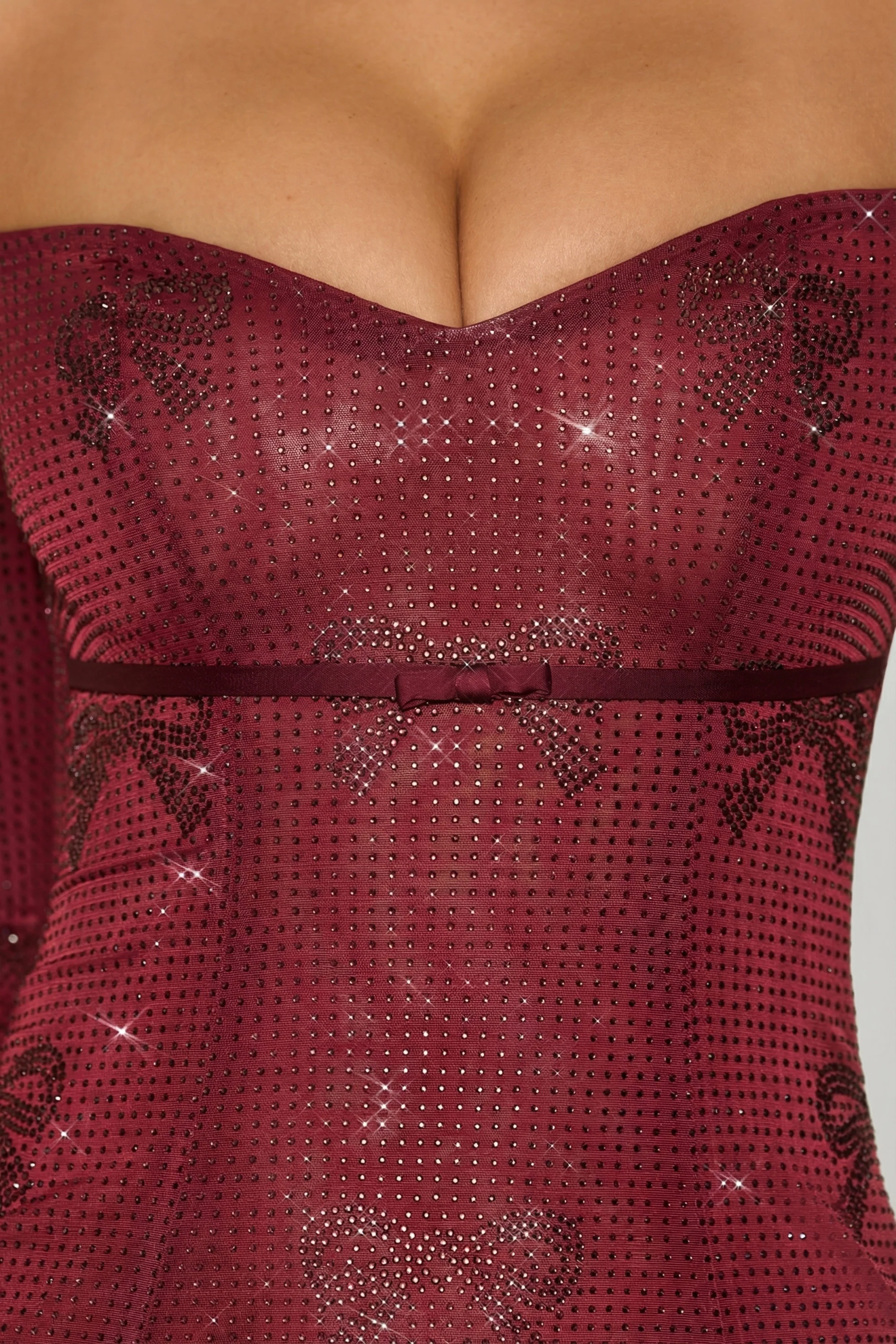 Embellished Sweetheart A-Line Mini Dress in Wine Red - Image 6