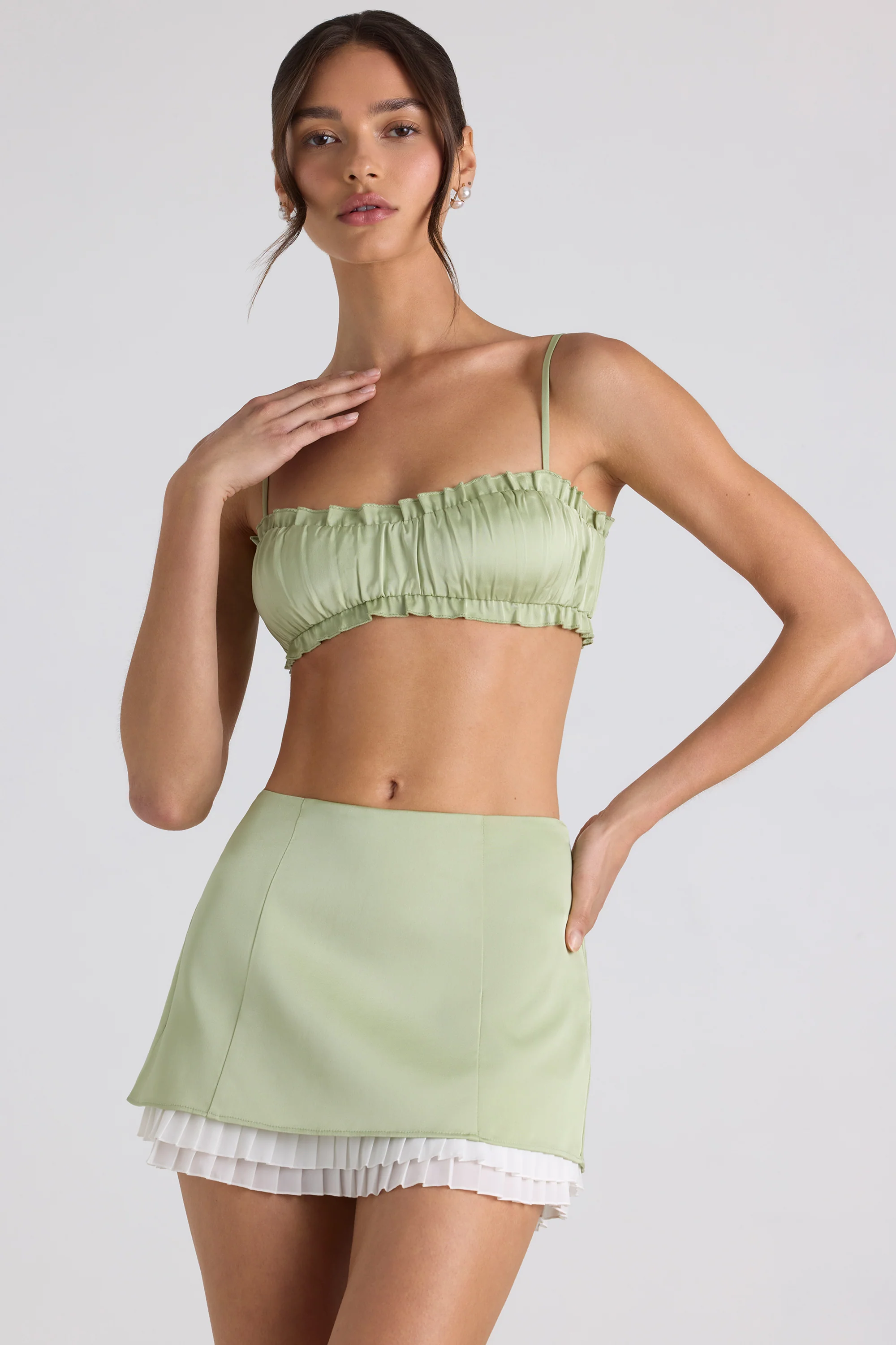 Layered Mid-Rise Mini Skirt in Spring Green - Image 5