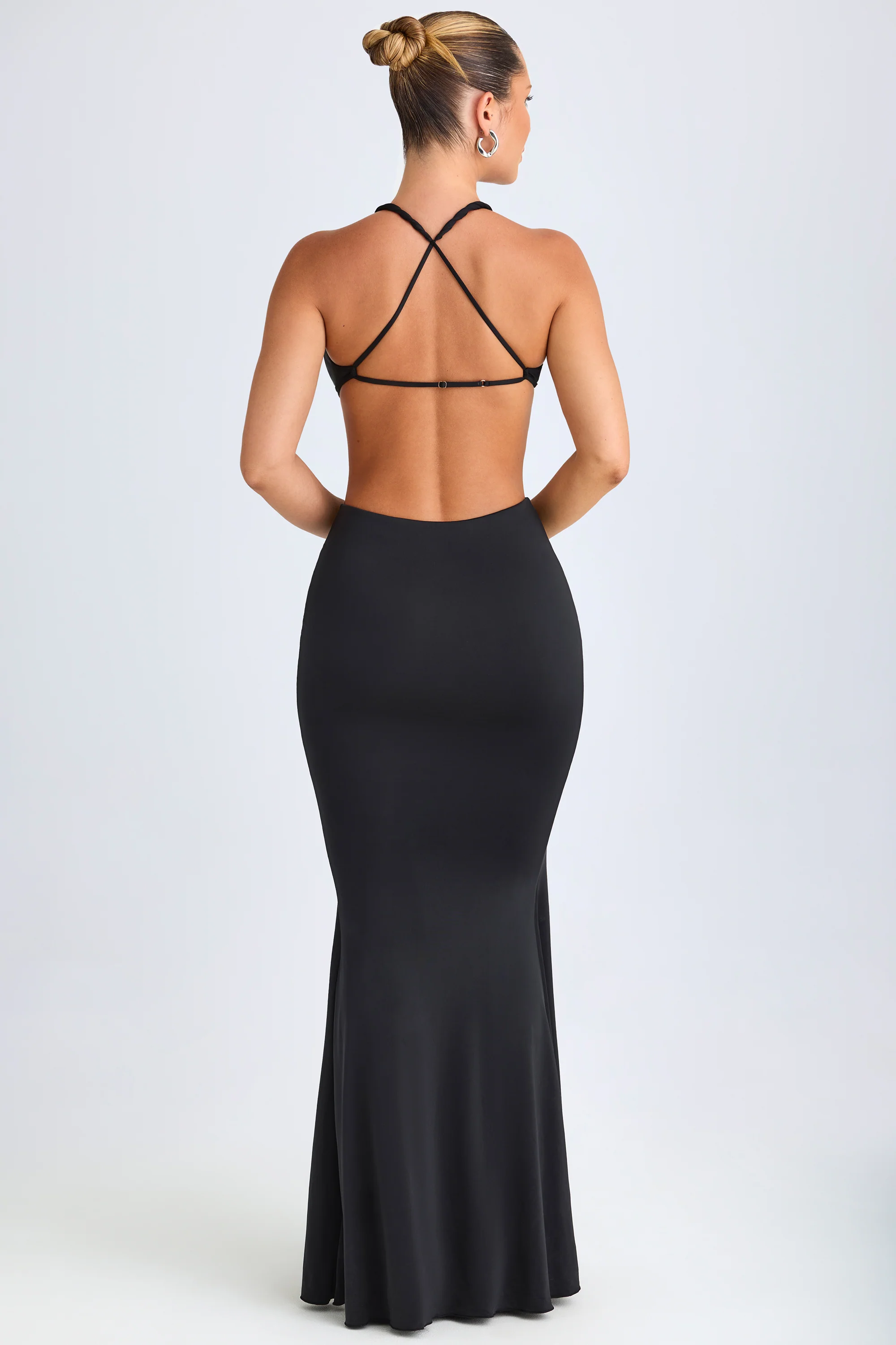 Hardware Detail Cut-Out Halterneck Maxi Dress in Black - Image 2