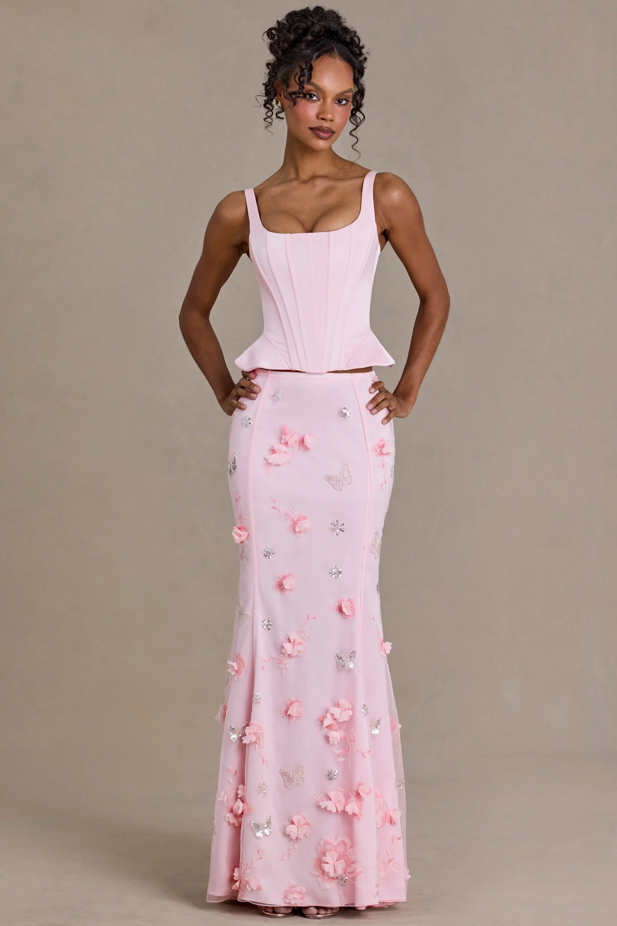 Embellished Tulle Skirt in Baby Pink - Image 7