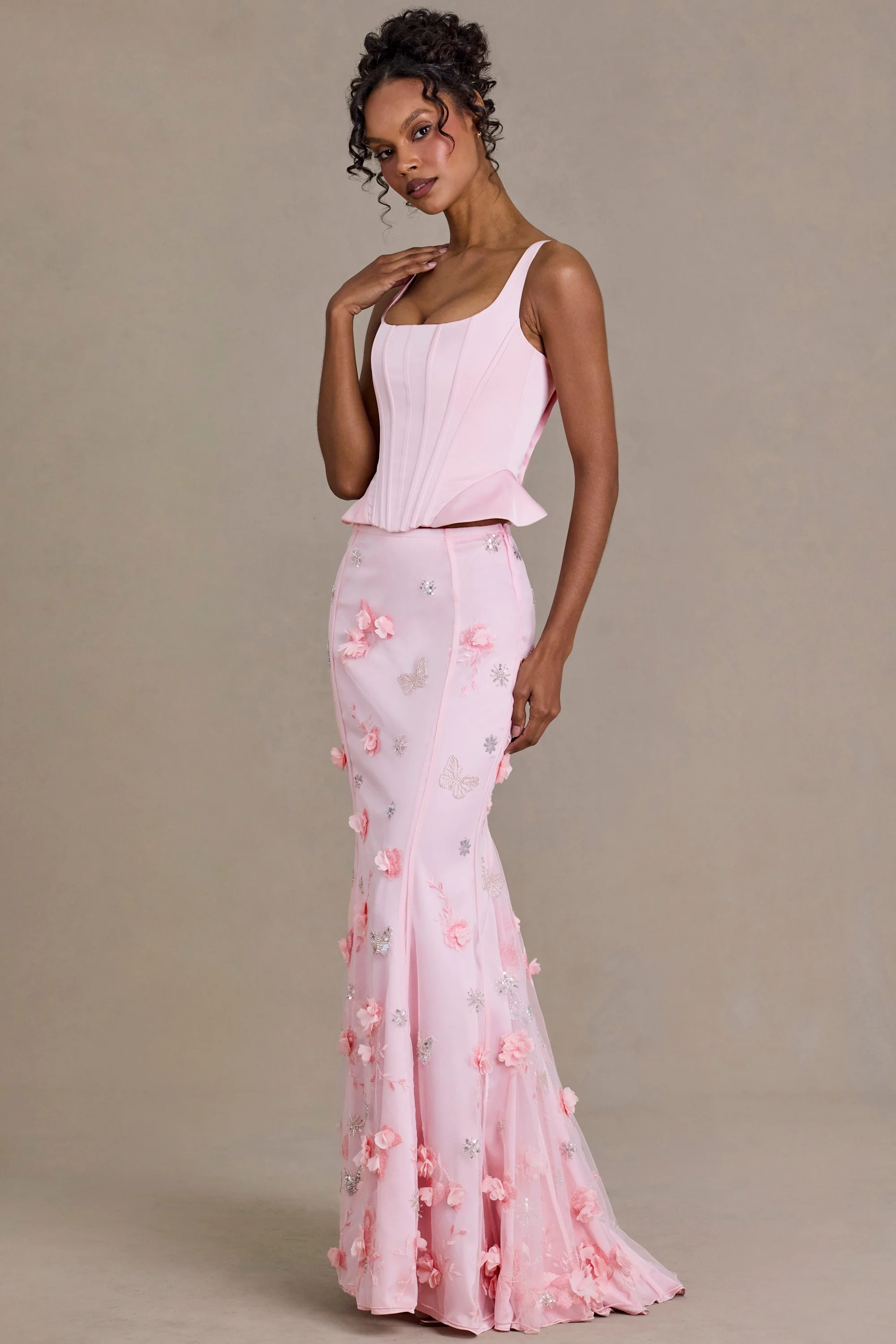 Embellished Tulle Skirt in Baby Pink - Image 8