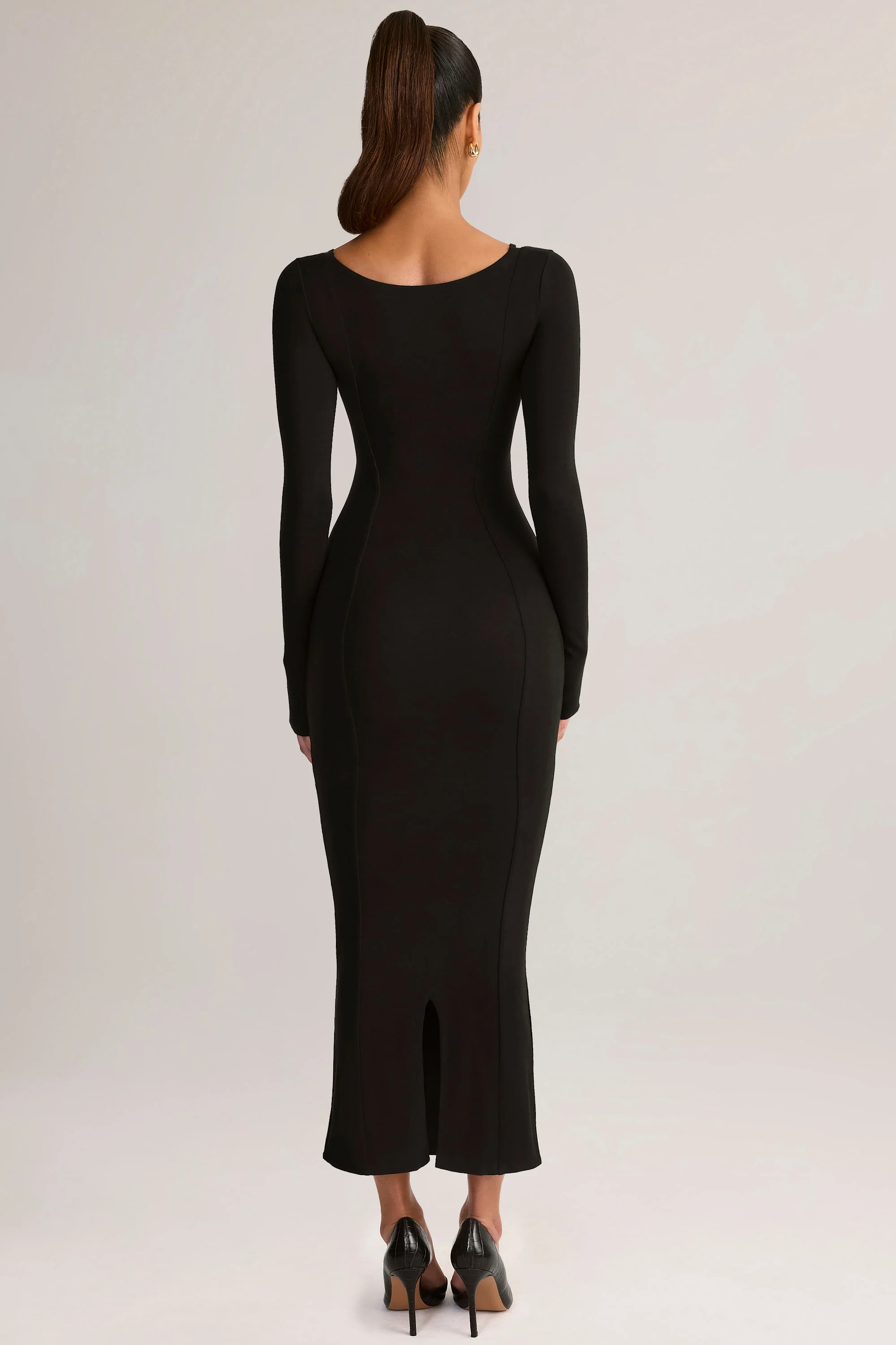 Modal Peekaboo Long-Sleeve Midi Dress in Black - Image 2