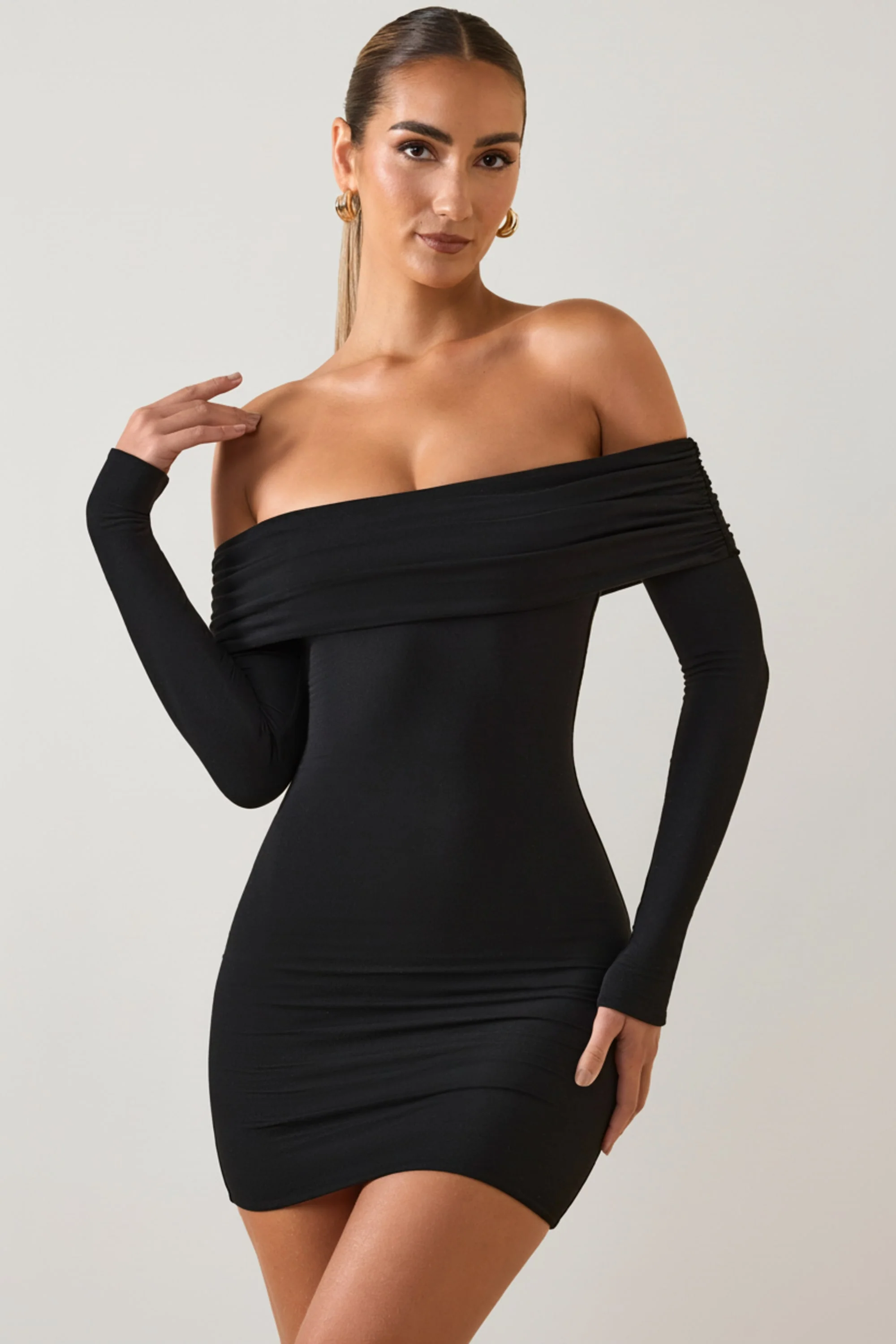 Modal Off-Shoulder Mini Dress in Black - Image 6