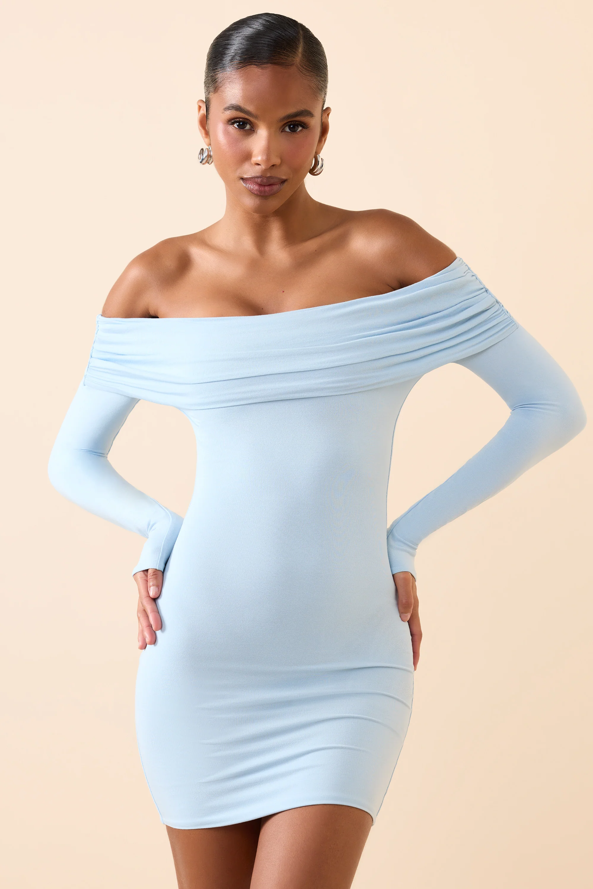Modal Off-Shoulder Mini Dress in Ice Blue - Image 7