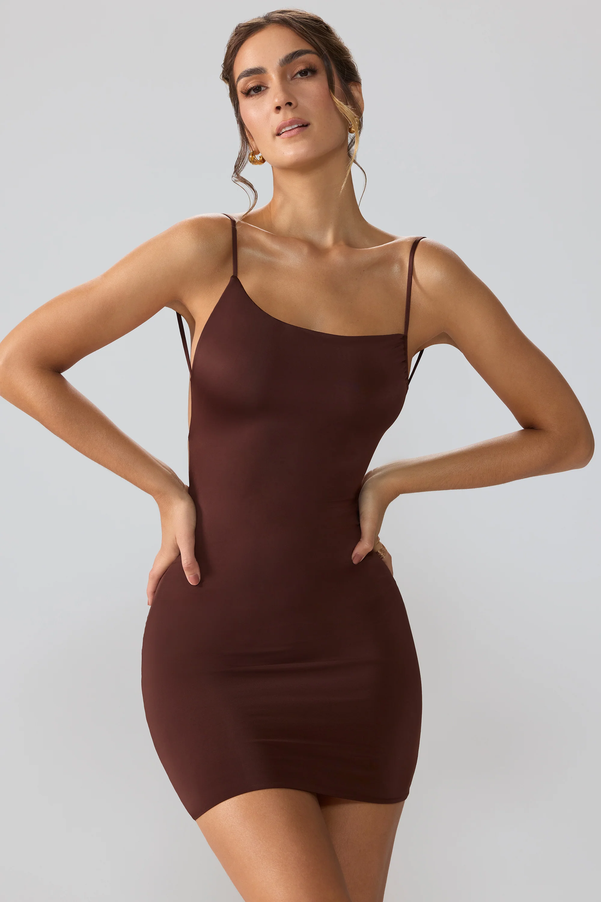 Slinky Jersey Open Back Mini Dress in Espresso - Image 7