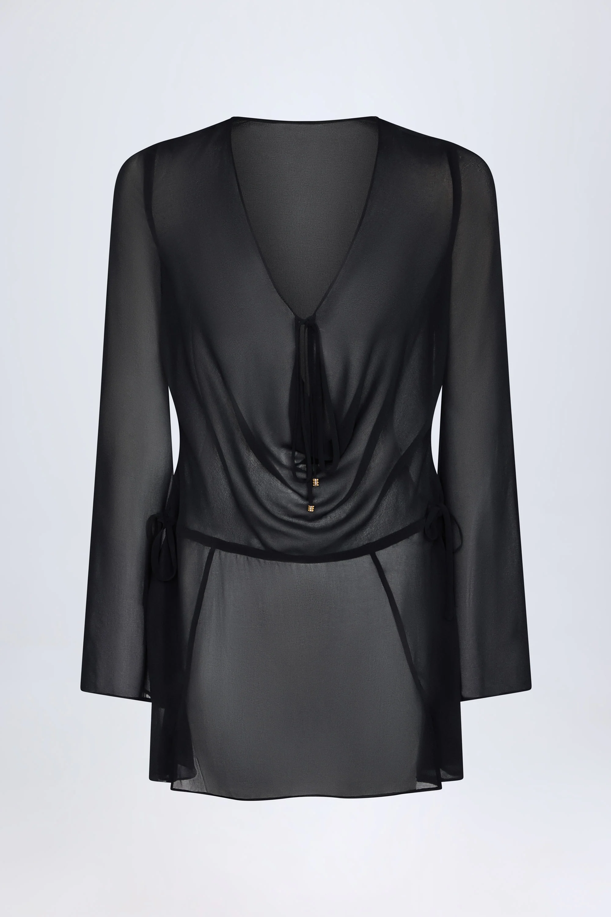 Cowl-Neck Mini Dress in Black - Image 3