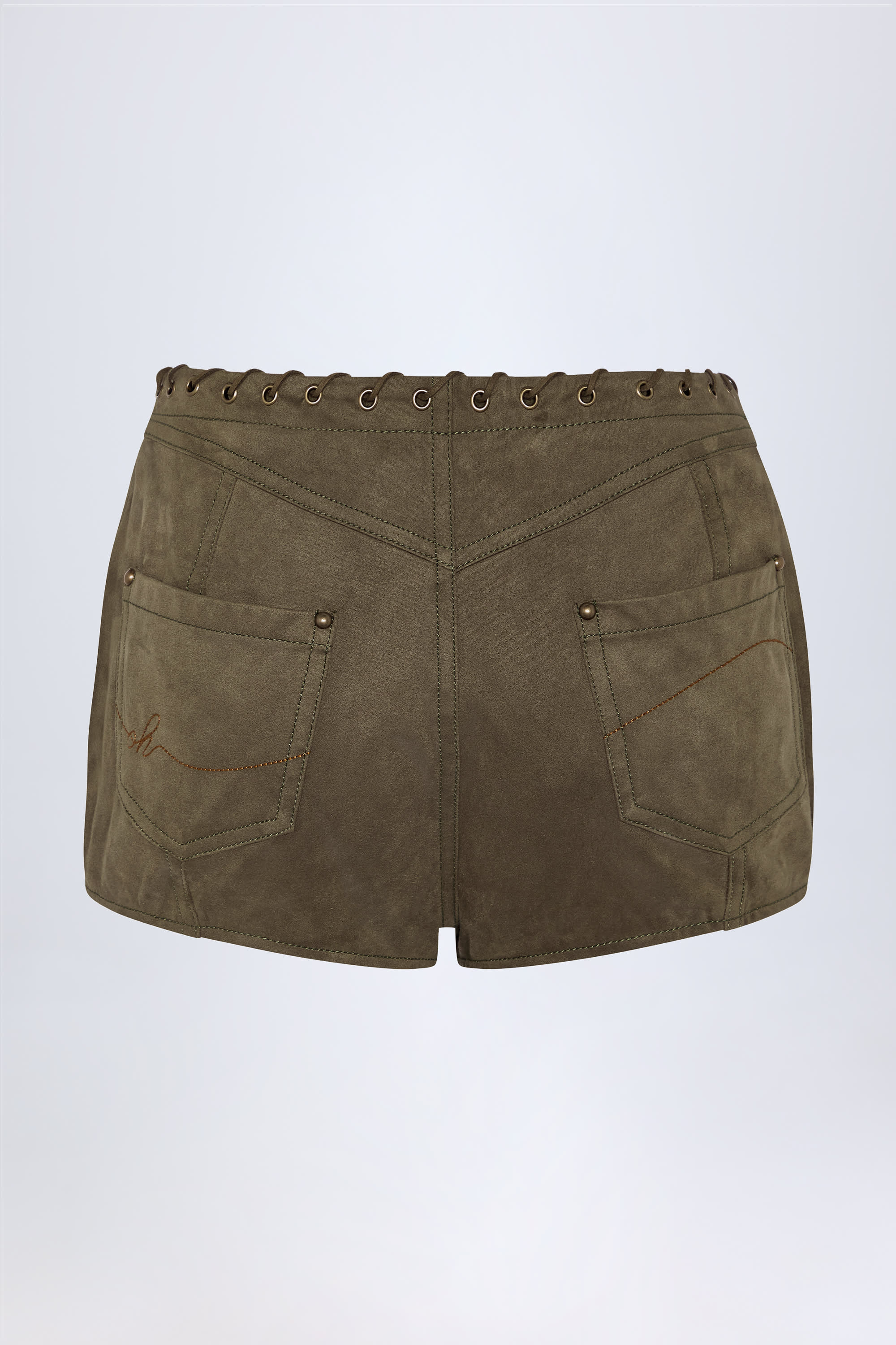 Lace-Up Mid-Rise Shorts in Dark Khaki - Image 6