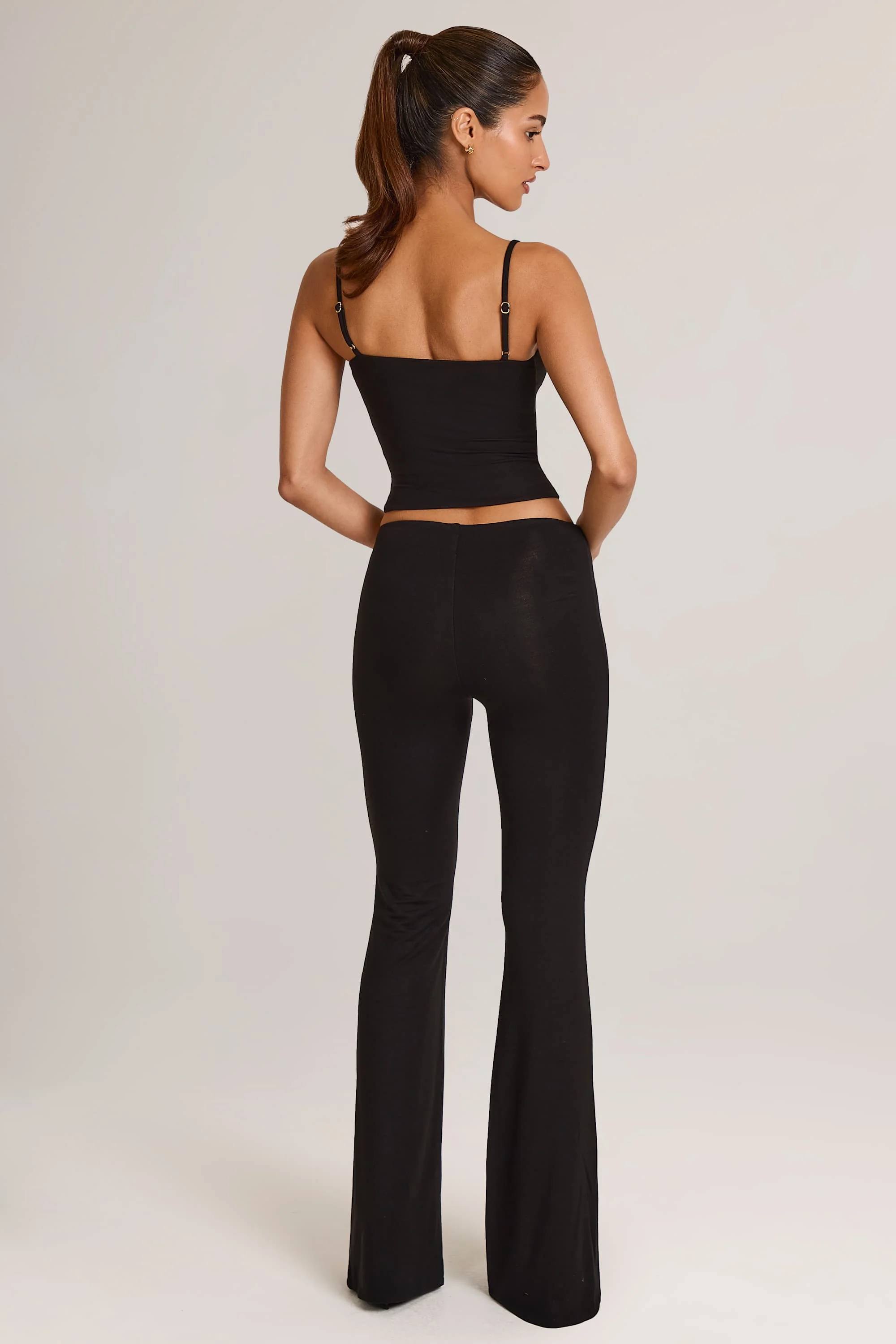 Modal Mid-Rise Flared Trousers in Black - Image 2