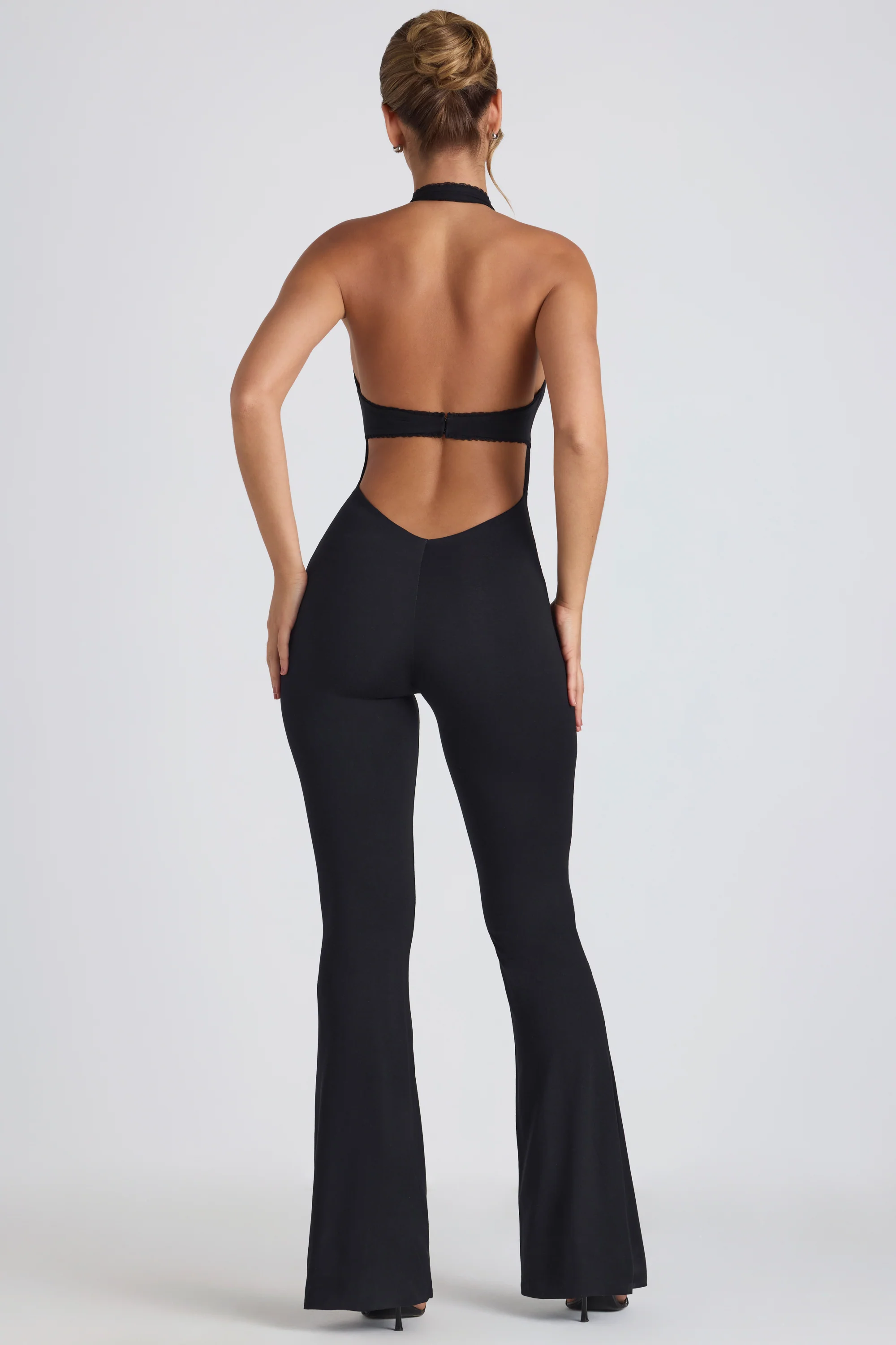 Modal Lace-Trim Cut-Out Flared Jumpsuit in Black - Image 6