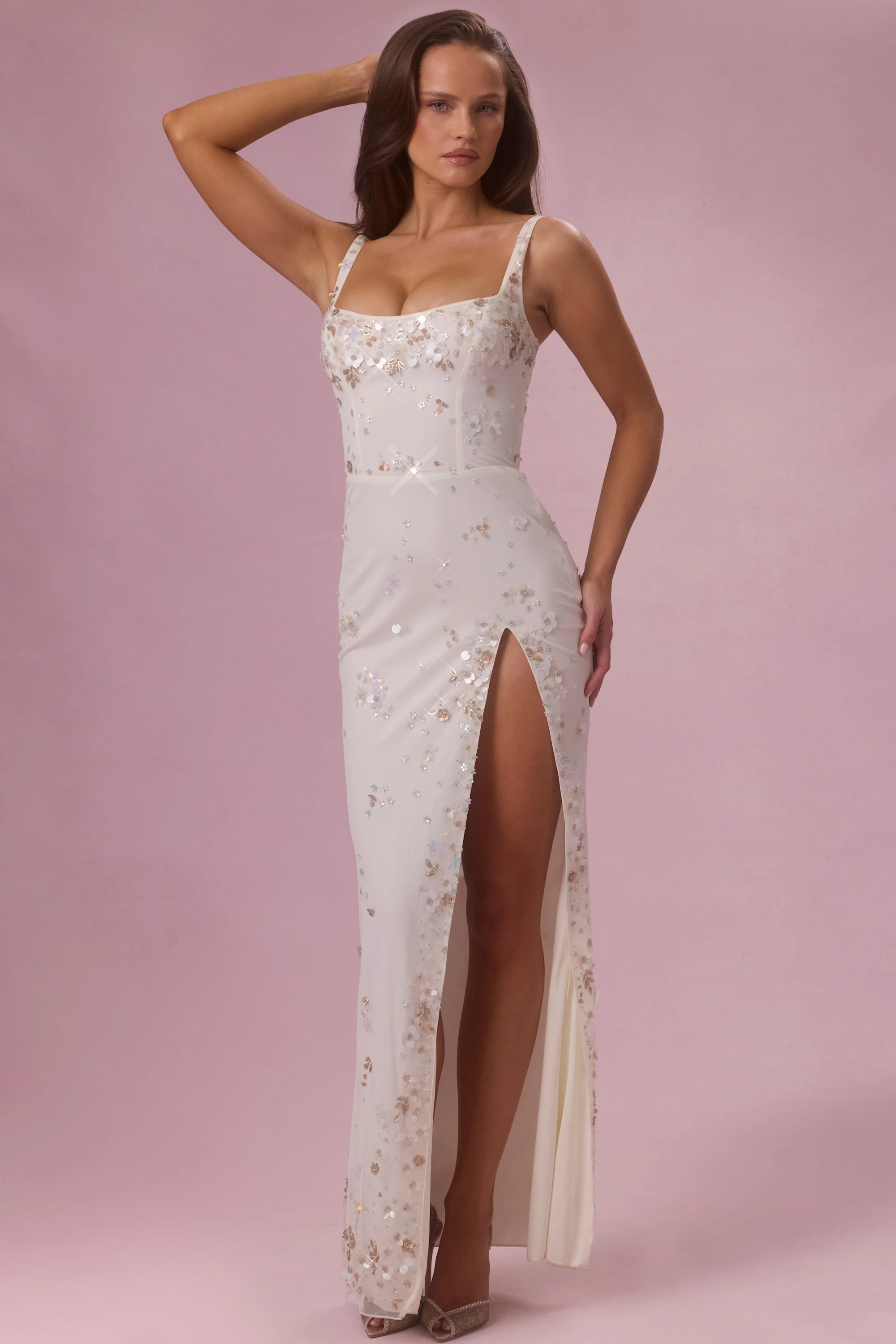 Embellished Corset Maxi Dress in Pearl - Image 5