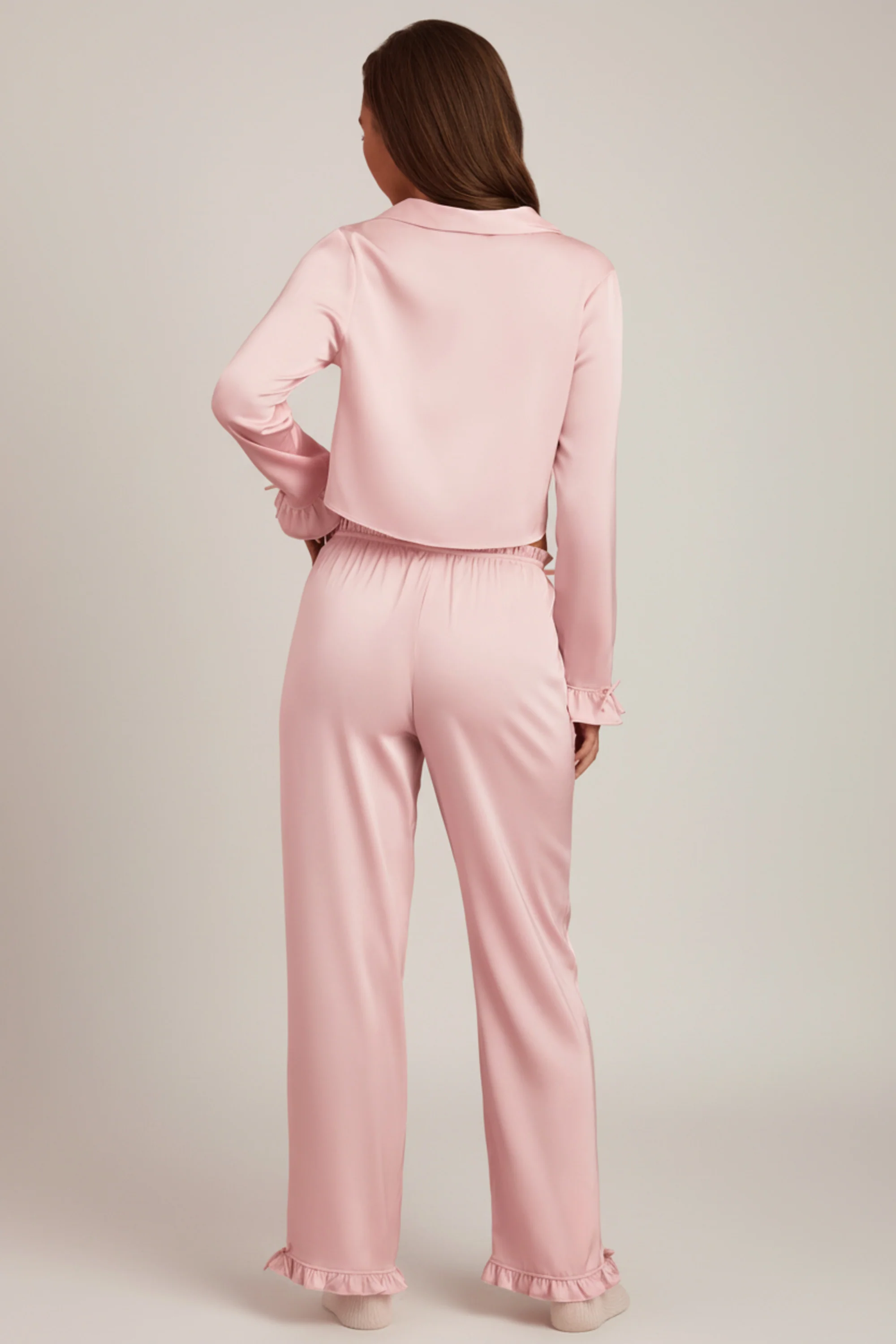 Ruffle-Trim Mid-Rise Pyjama Trousers in Baby Pink - Image 2