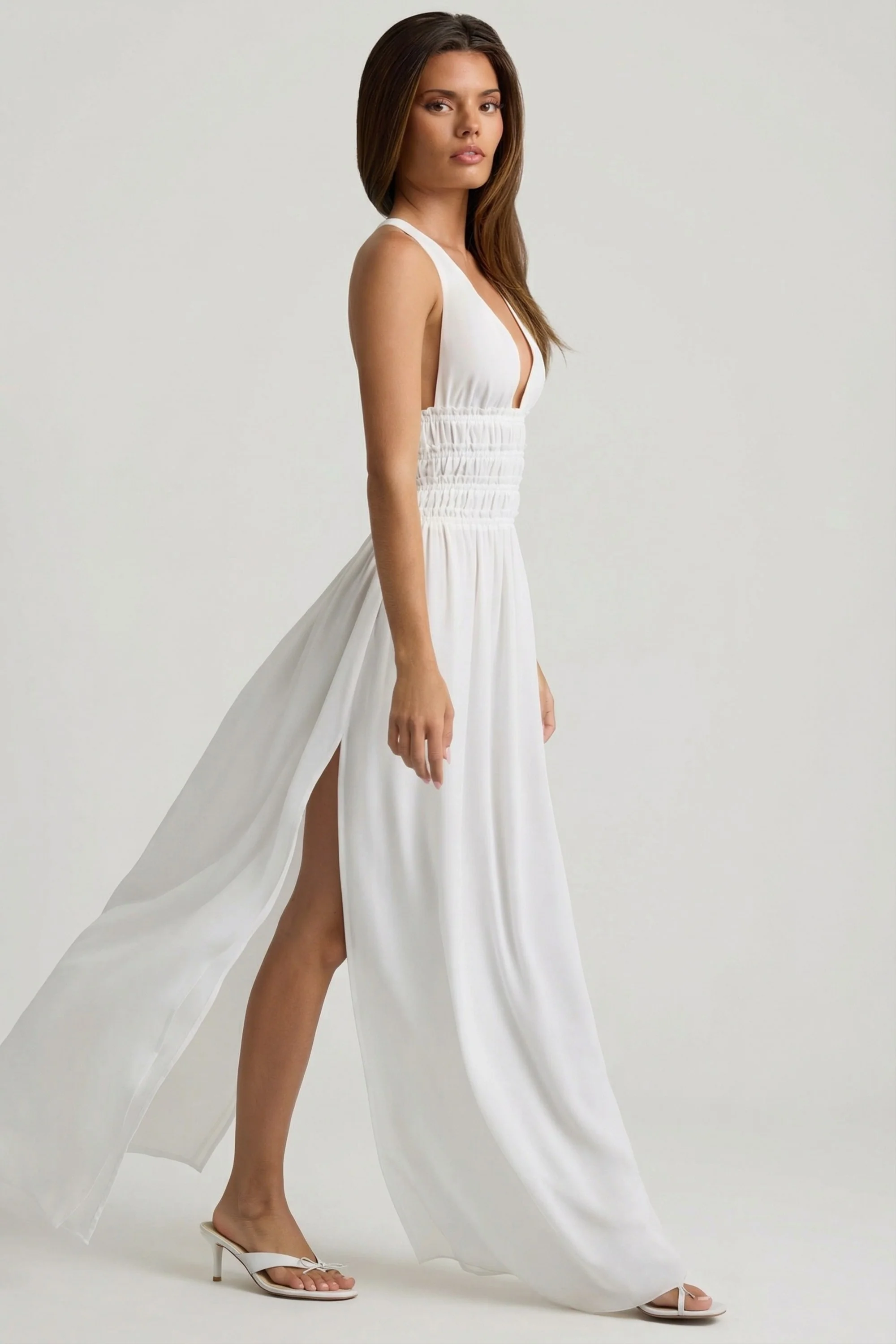 Plunge Cross-Back Maxi Dress in White - Image 6