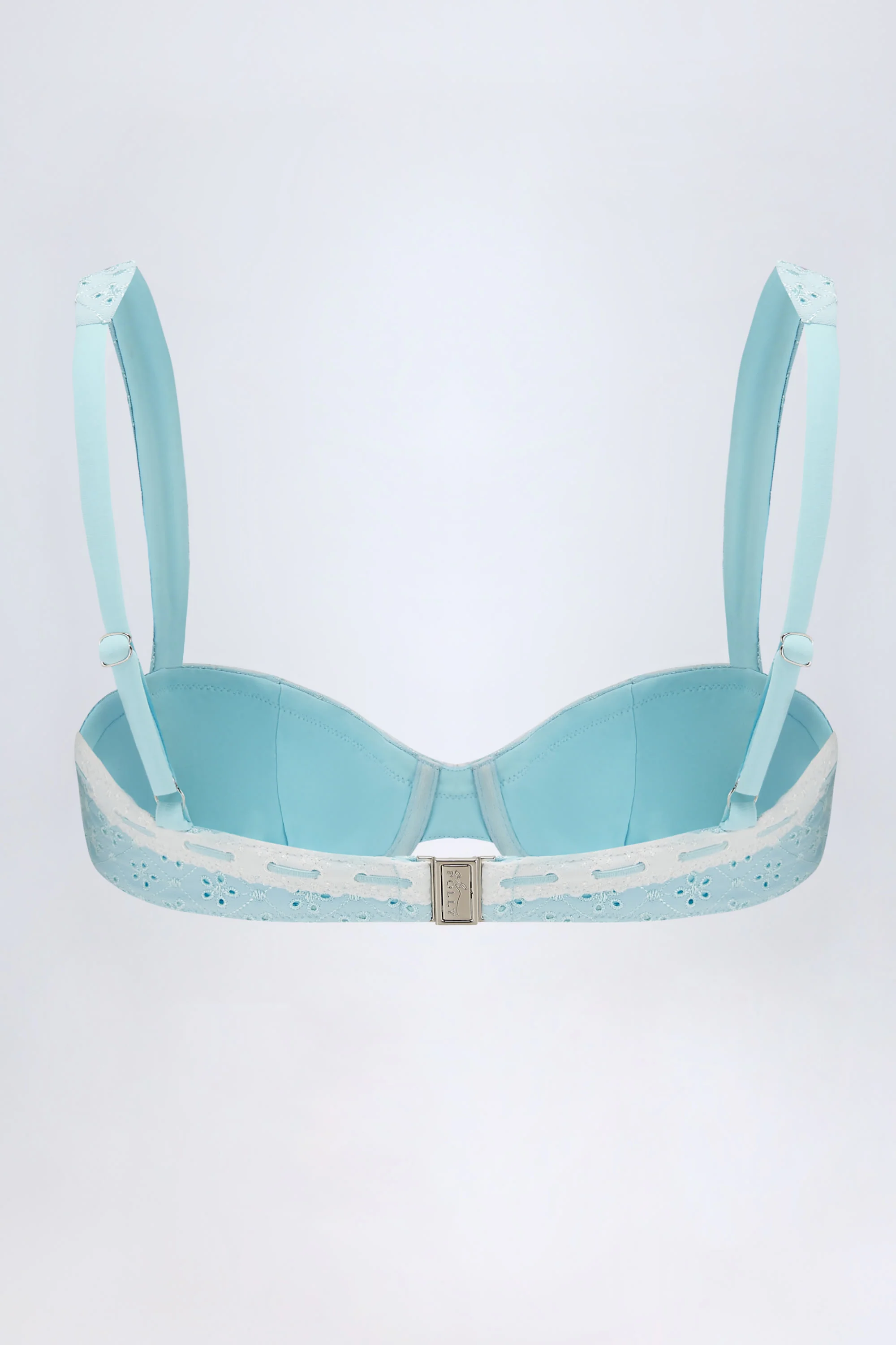 Broderie Anglaise Underwired Balconette Bikini Top in Powder Blue - Image 3