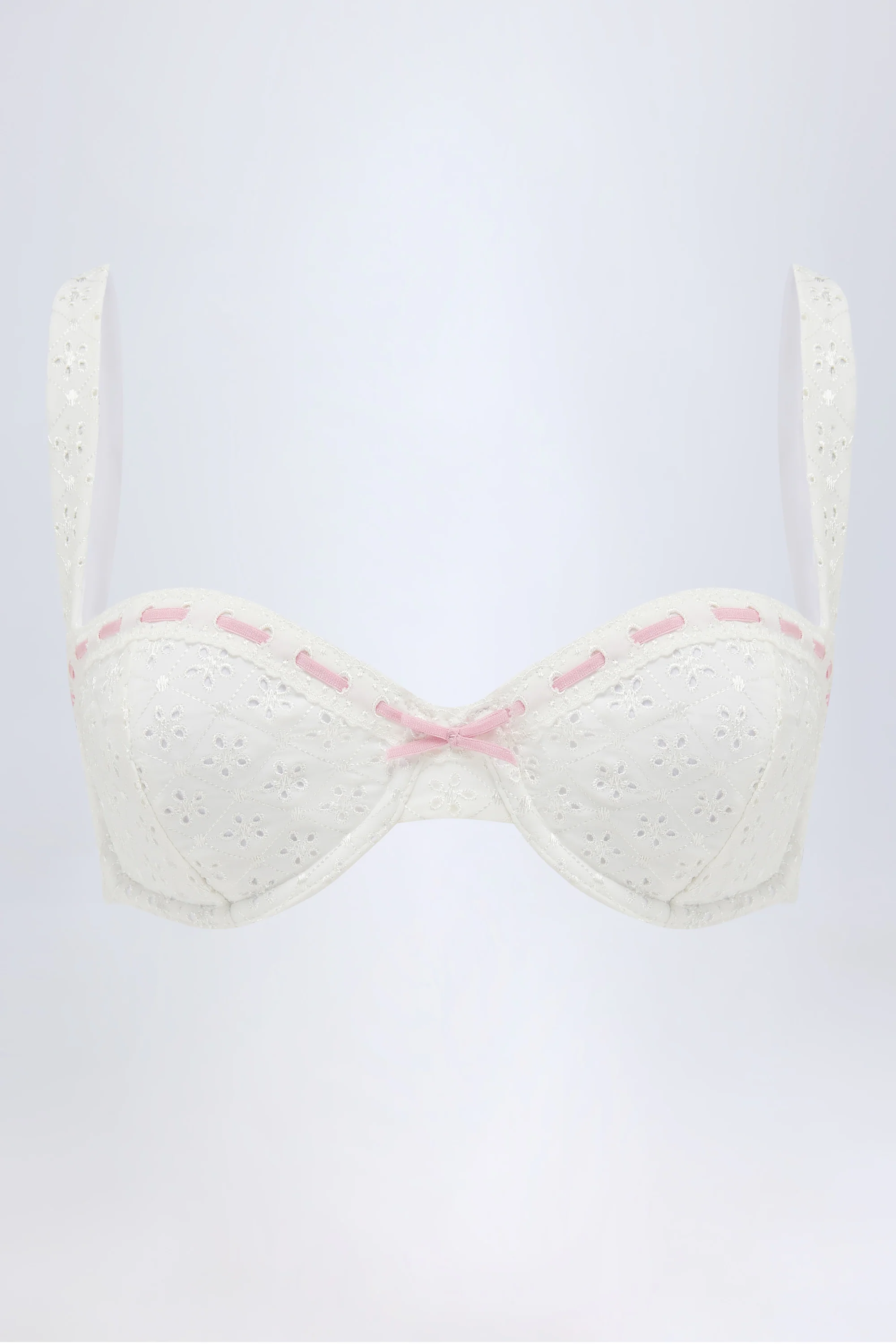 Broderie Anglaise Underwired Balconette Bikini Top in White - Image 2