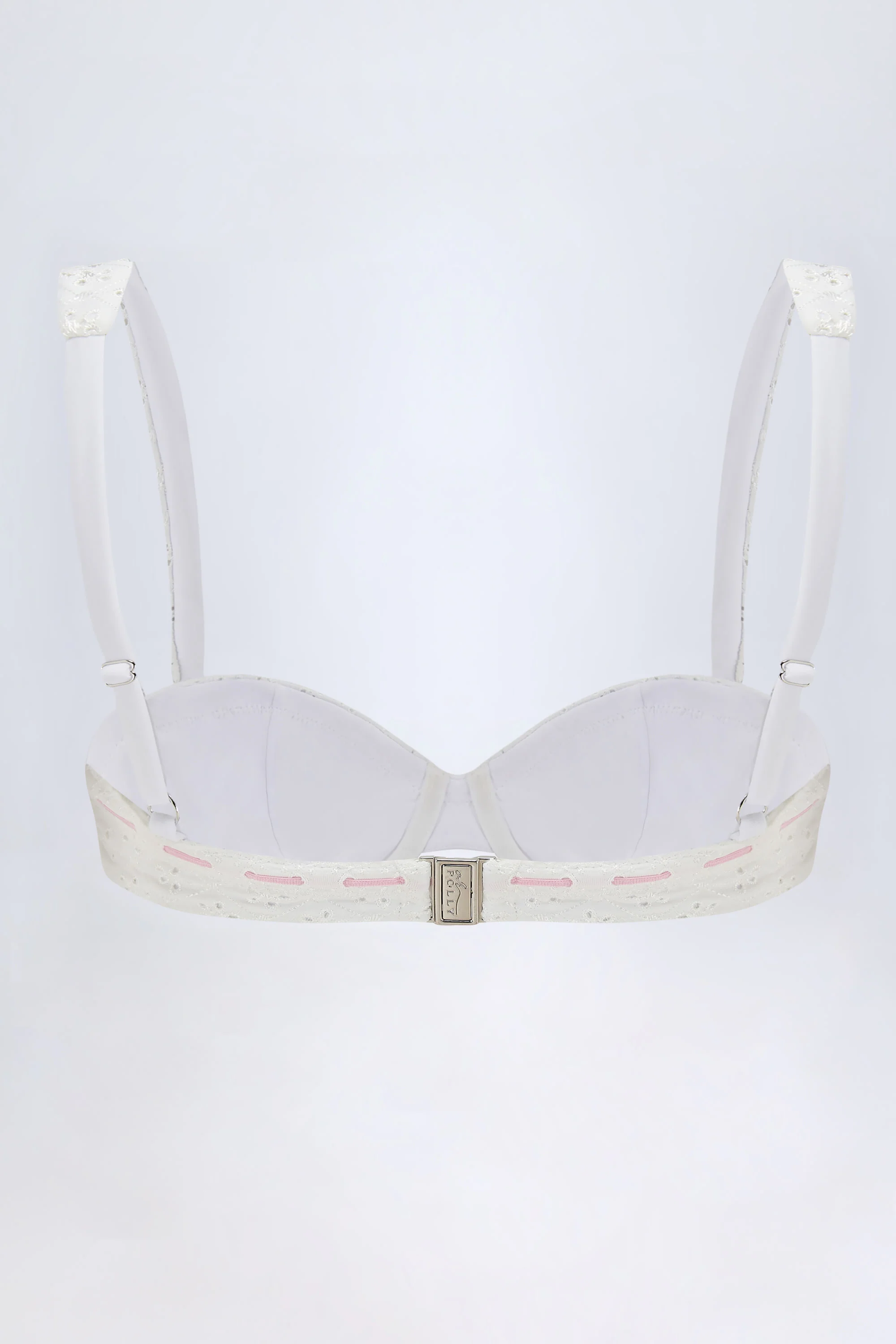 Broderie Anglaise Underwired Balconette Bikini Top in White - Image 3