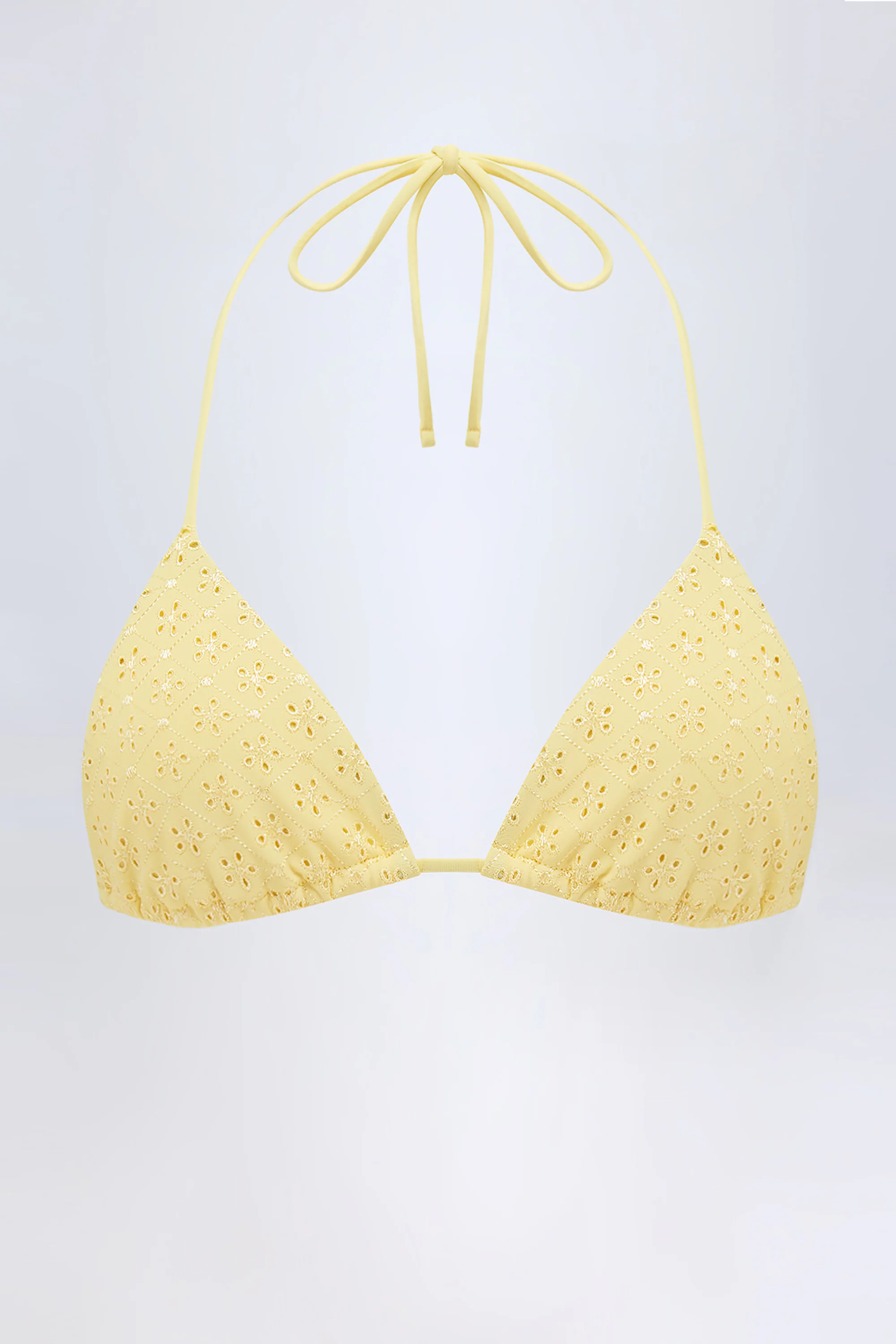 Broderie Anglaise Triangle Bikini Top in Lemon Yellow - Image 2
