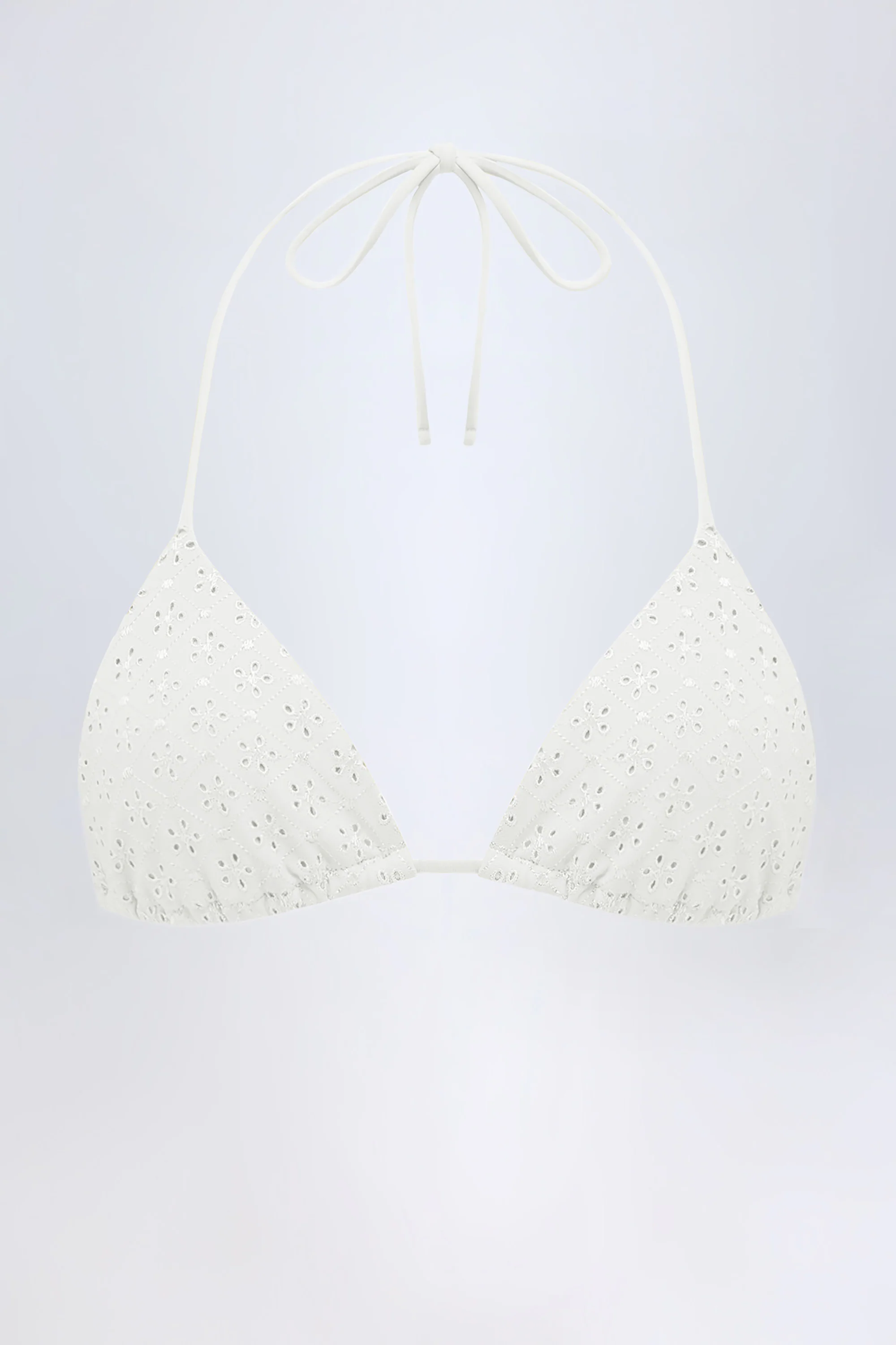Broderie Anglaise Triangle Bikini Top in White - Image 2