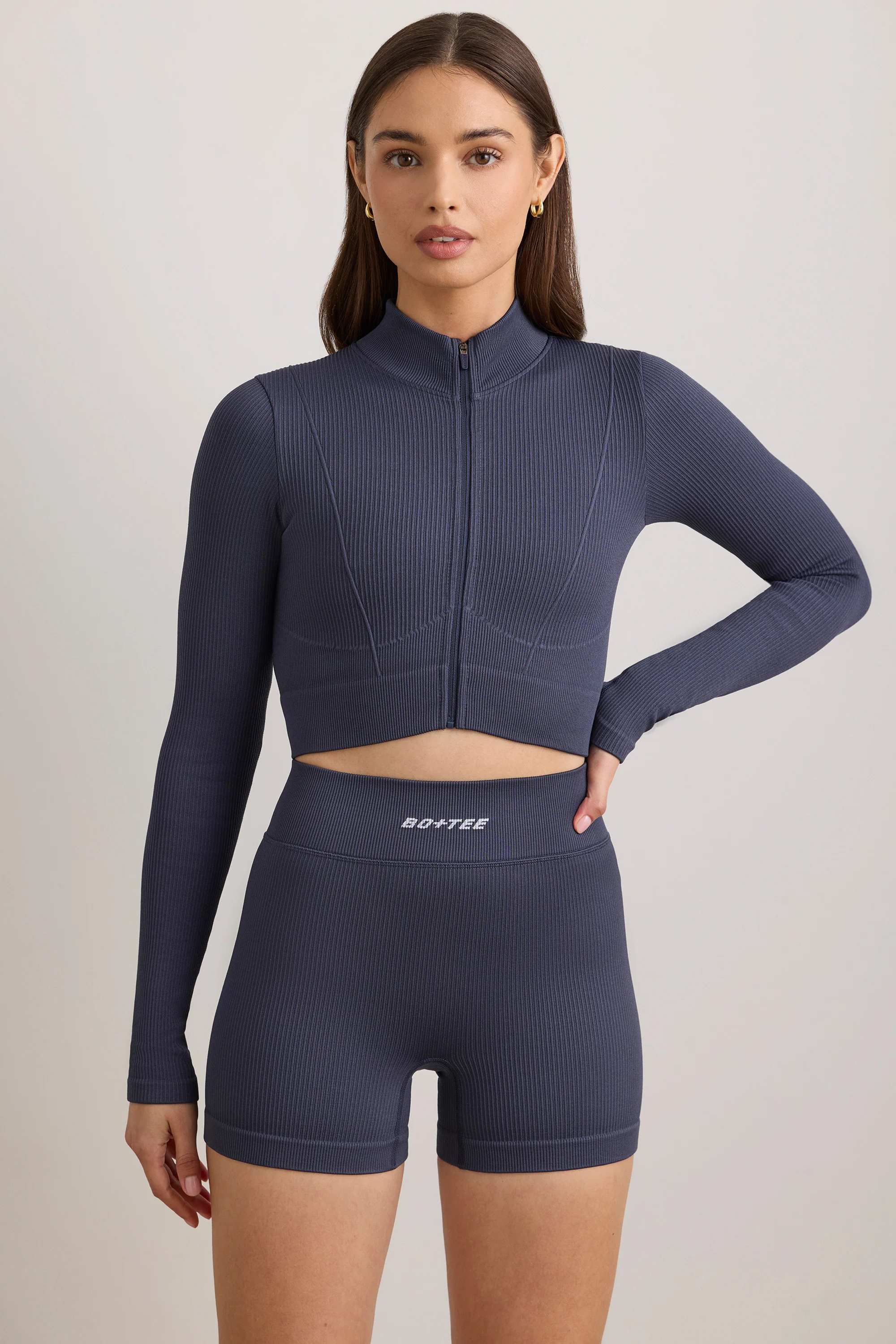 FlexiRib Zip-Up Cropped Jacket in Indigo Slate - Image 7