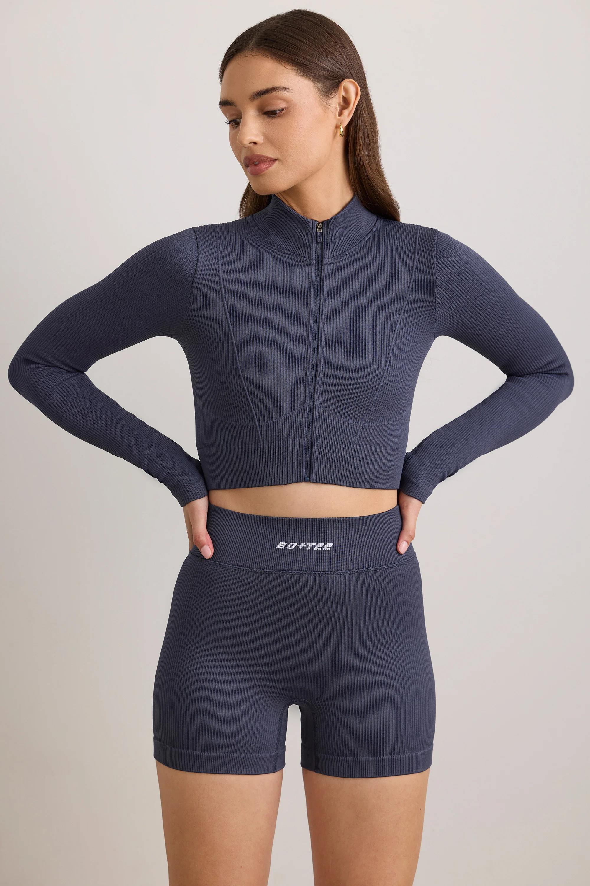FlexiRib Zip-Up Cropped Jacket in Indigo Slate - Image 8