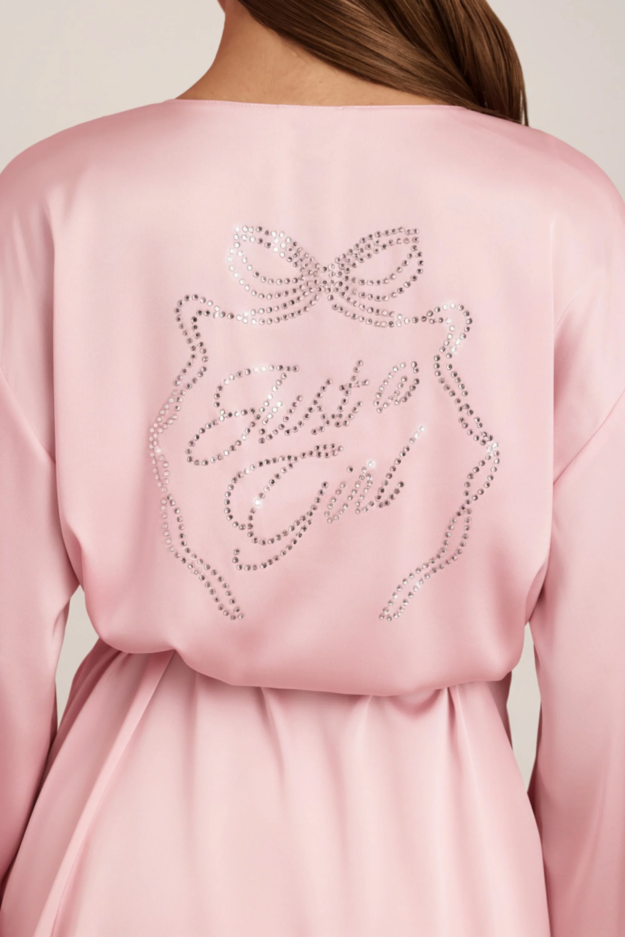 Embellished Wrap-Over Robe in Baby Pink - Image 4