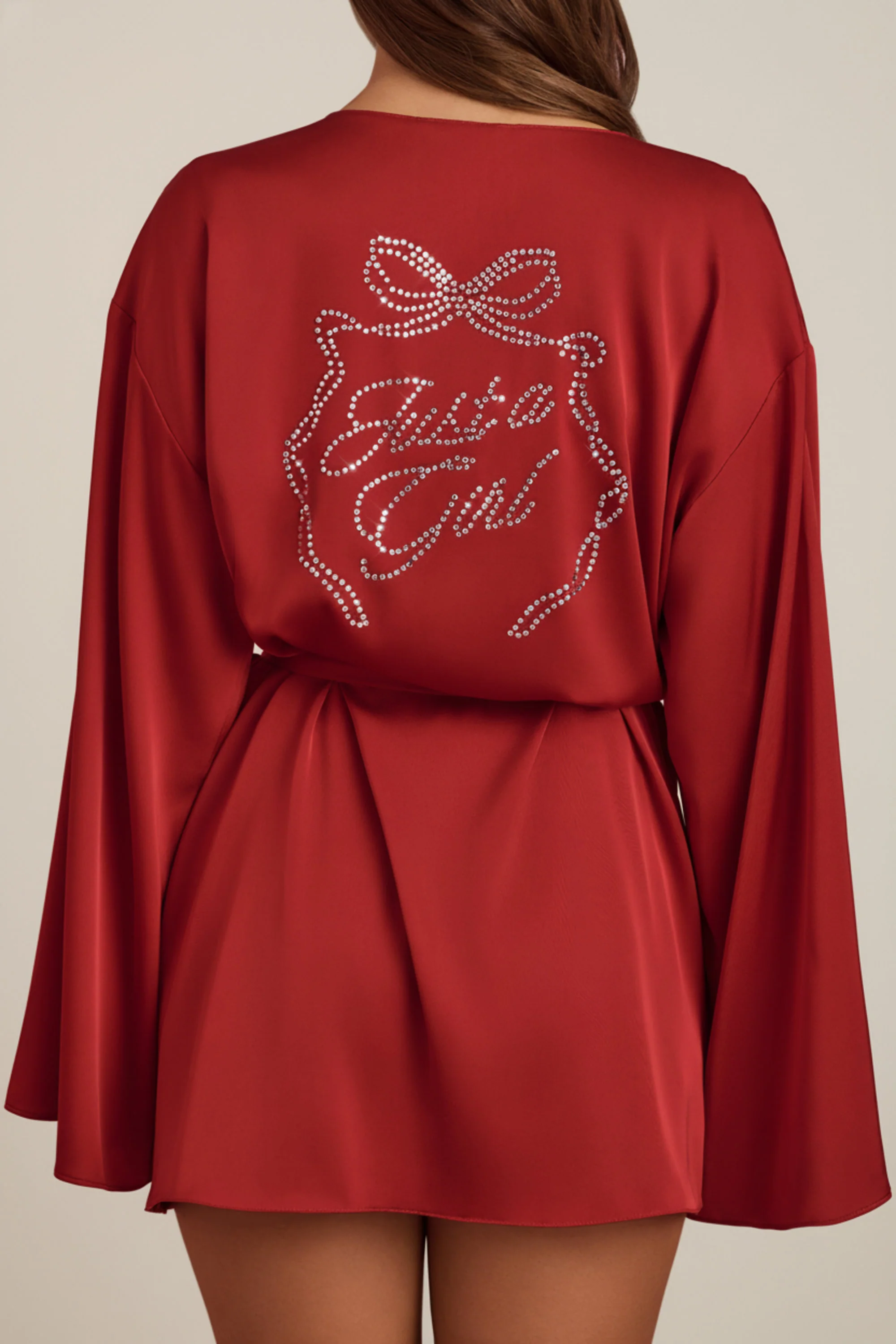 Embellished Loose-Fit Wrap-Over Robe in Ruby Red - Image 2