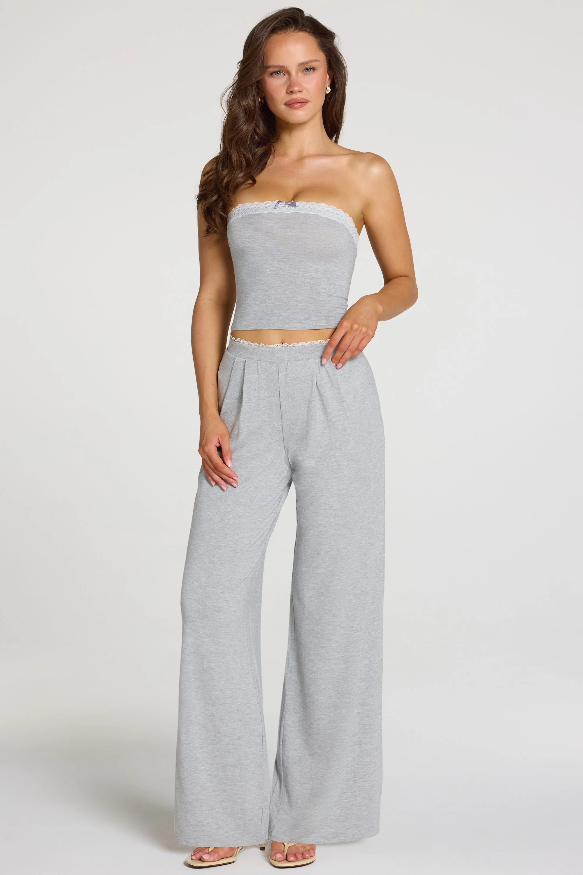Modal Mid-Rise Wide-Leg Trousers in Grey Marl - Image 4