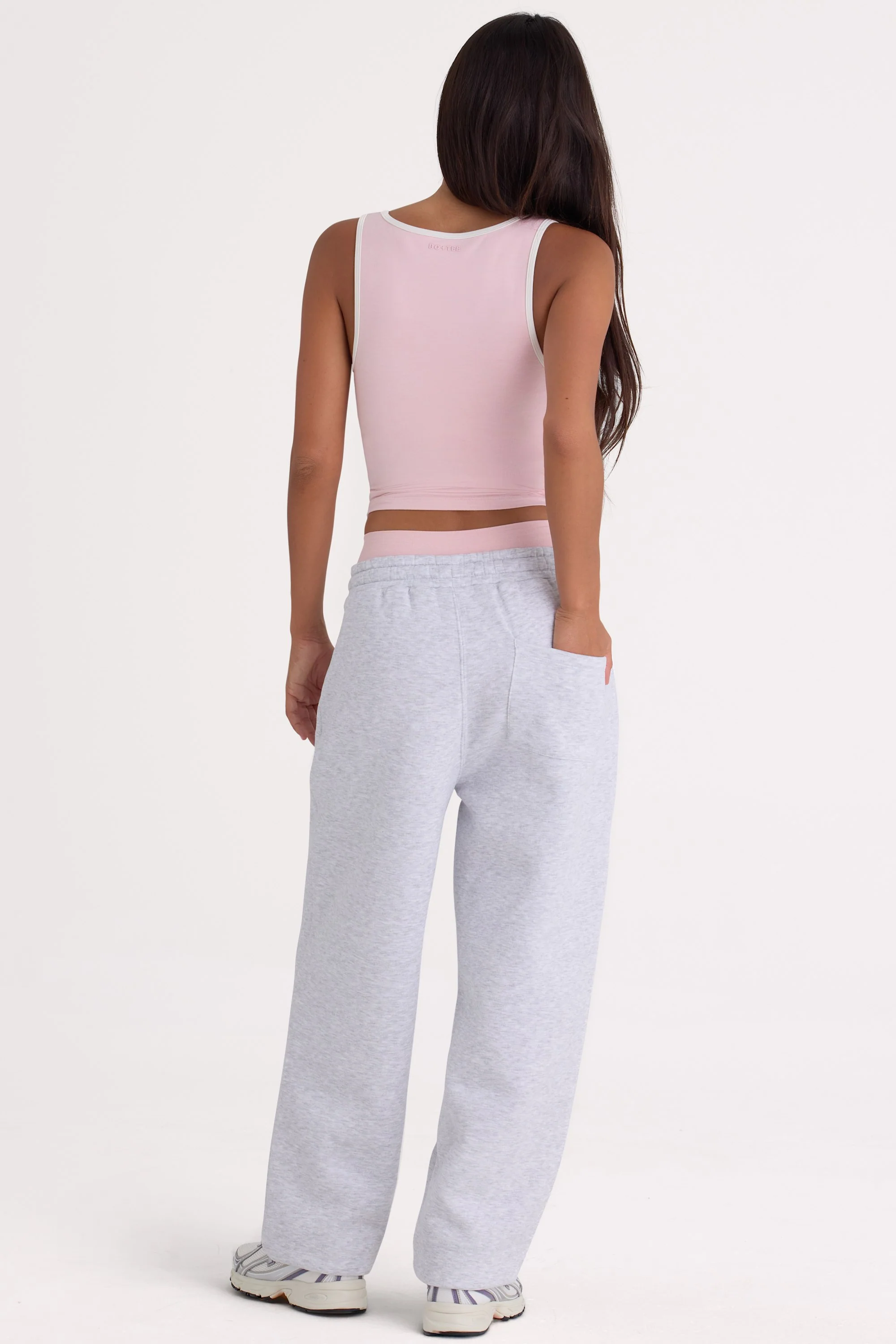 Brushed Cotton Jersey Mid-Rise Relaxed Joggers in Grey Marl - Image 2