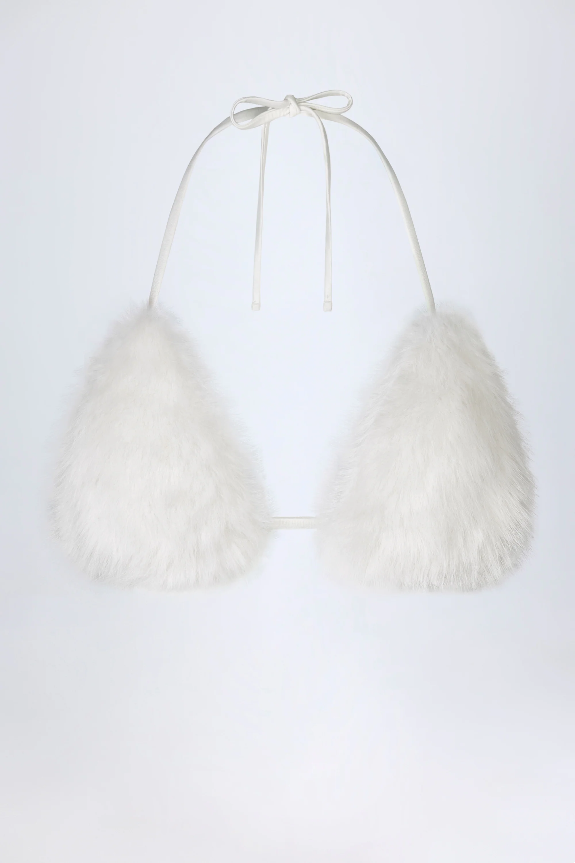Faux Fur Triangle Bralette in White - Image 5