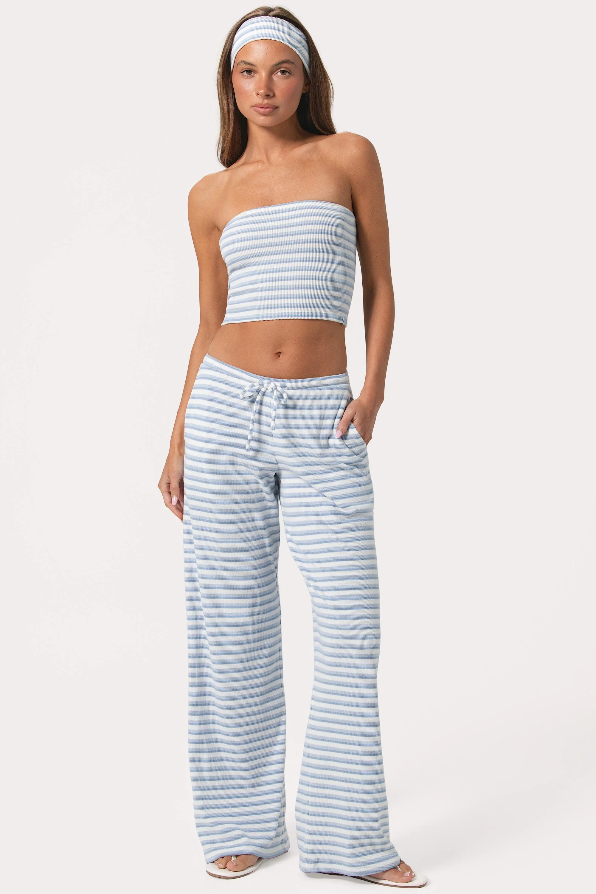 Ribbed Jersey Bandeau Top in Blue Stripe - Image 5