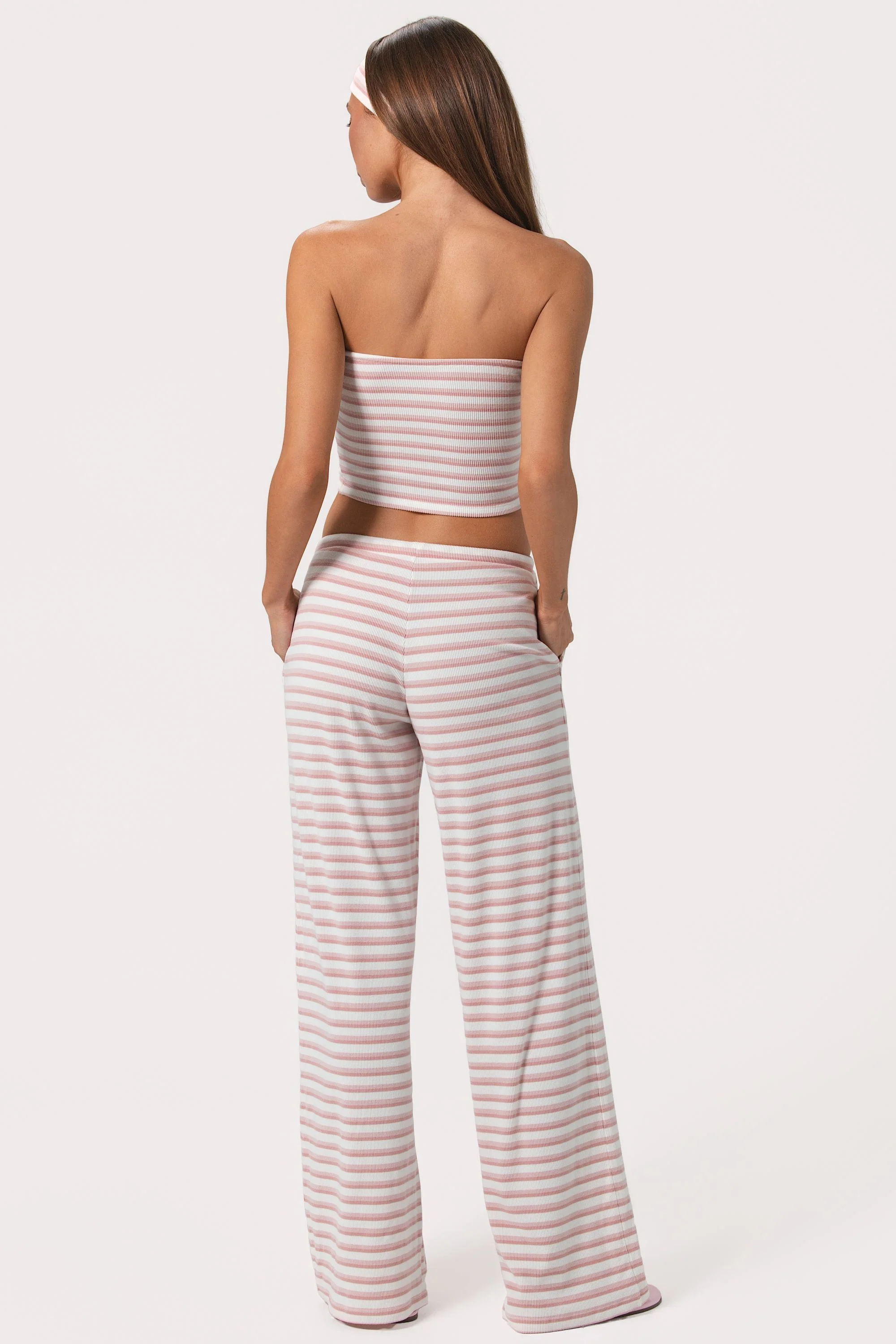 Ribbed Jersey Low-Rise Trousers in Pink Stripe - Image 2