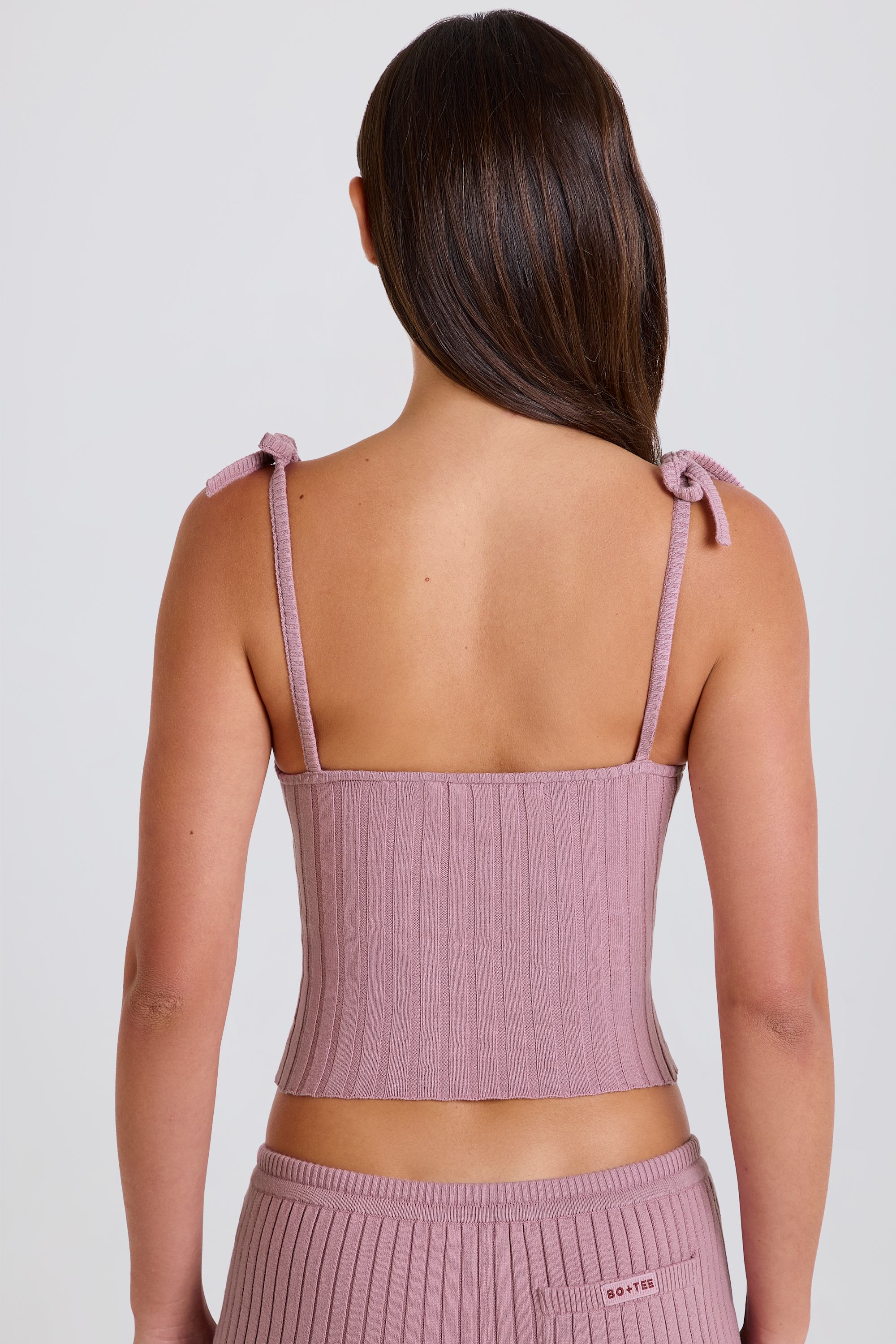 Ribbed Knit Tie Tank Top in Mauve - Image 2