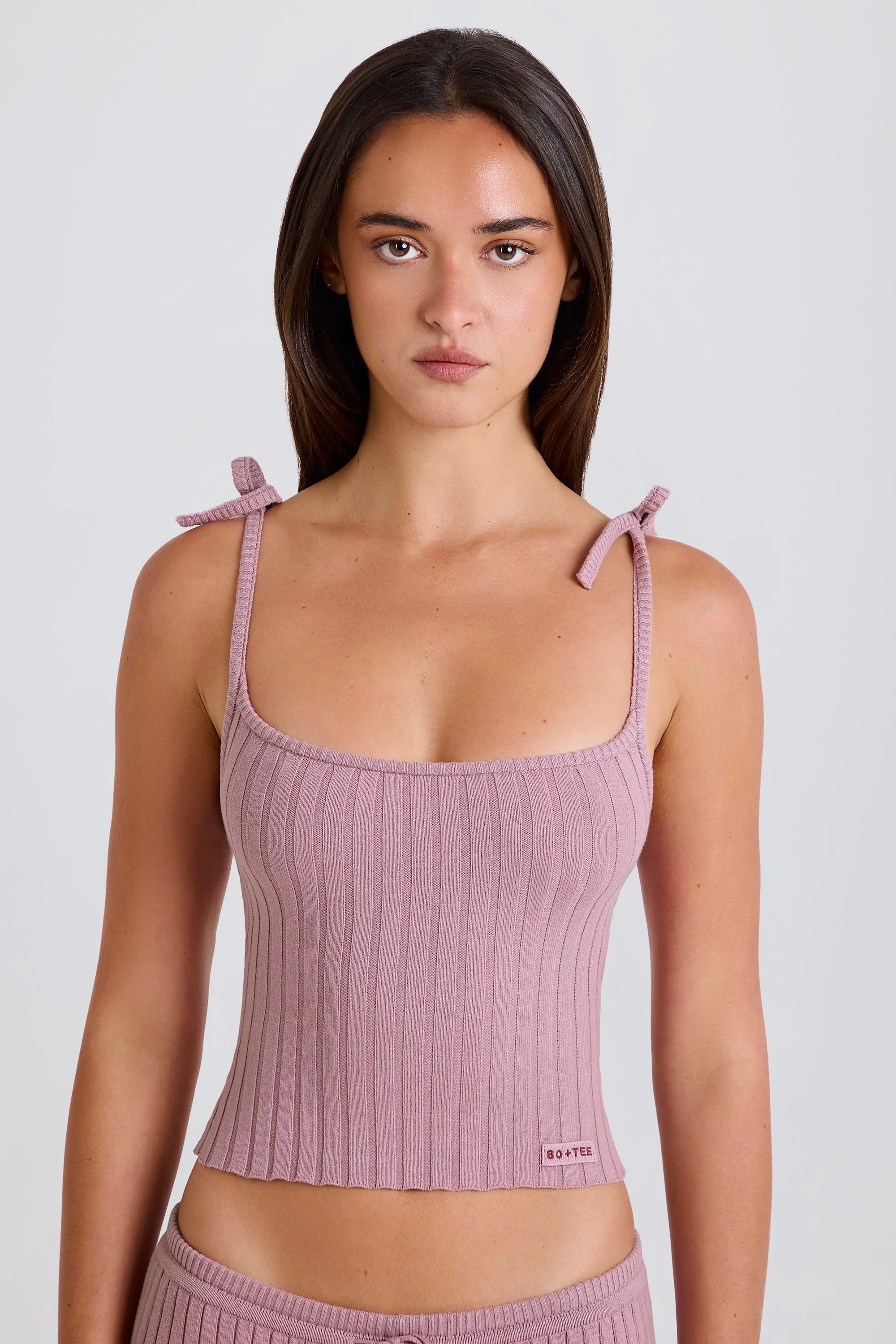 Ribbed Knit Tie Tank Top in Mauve - Image 6
