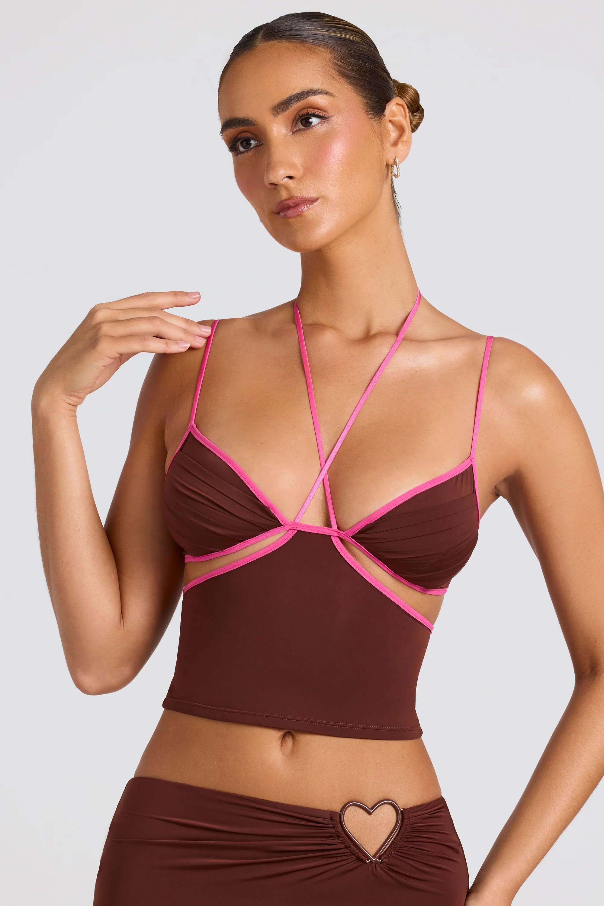 Contrast Binding Cami Top in Chocolate Brown - Image 6