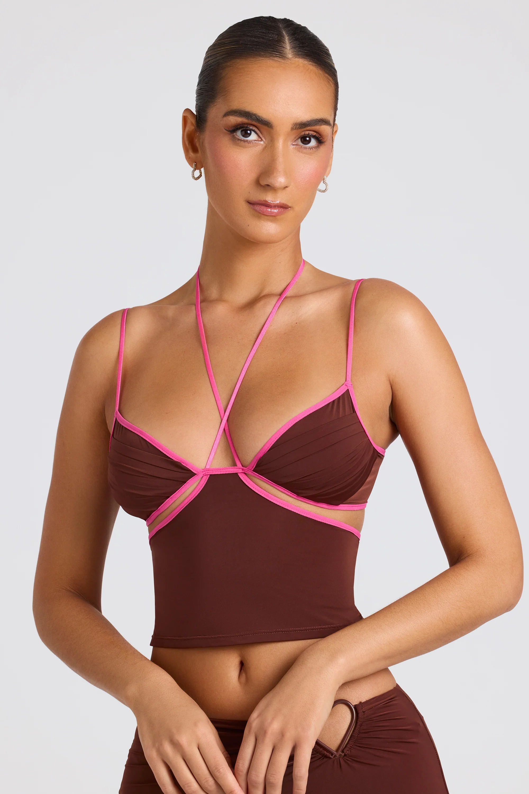 Contrast Binding Cami Top in Chocolate Brown - Image 7