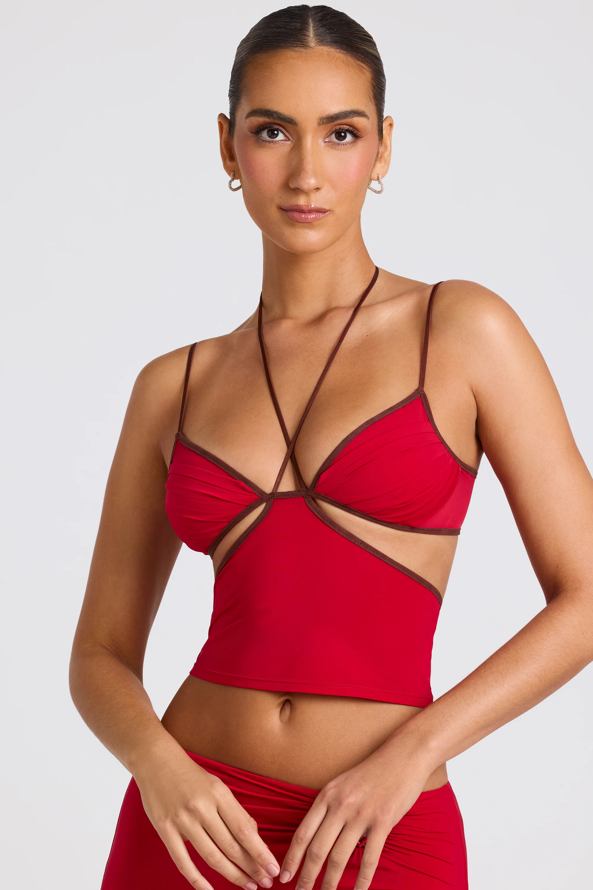Contrast Binding Cami Top in Fire Red - Image 6