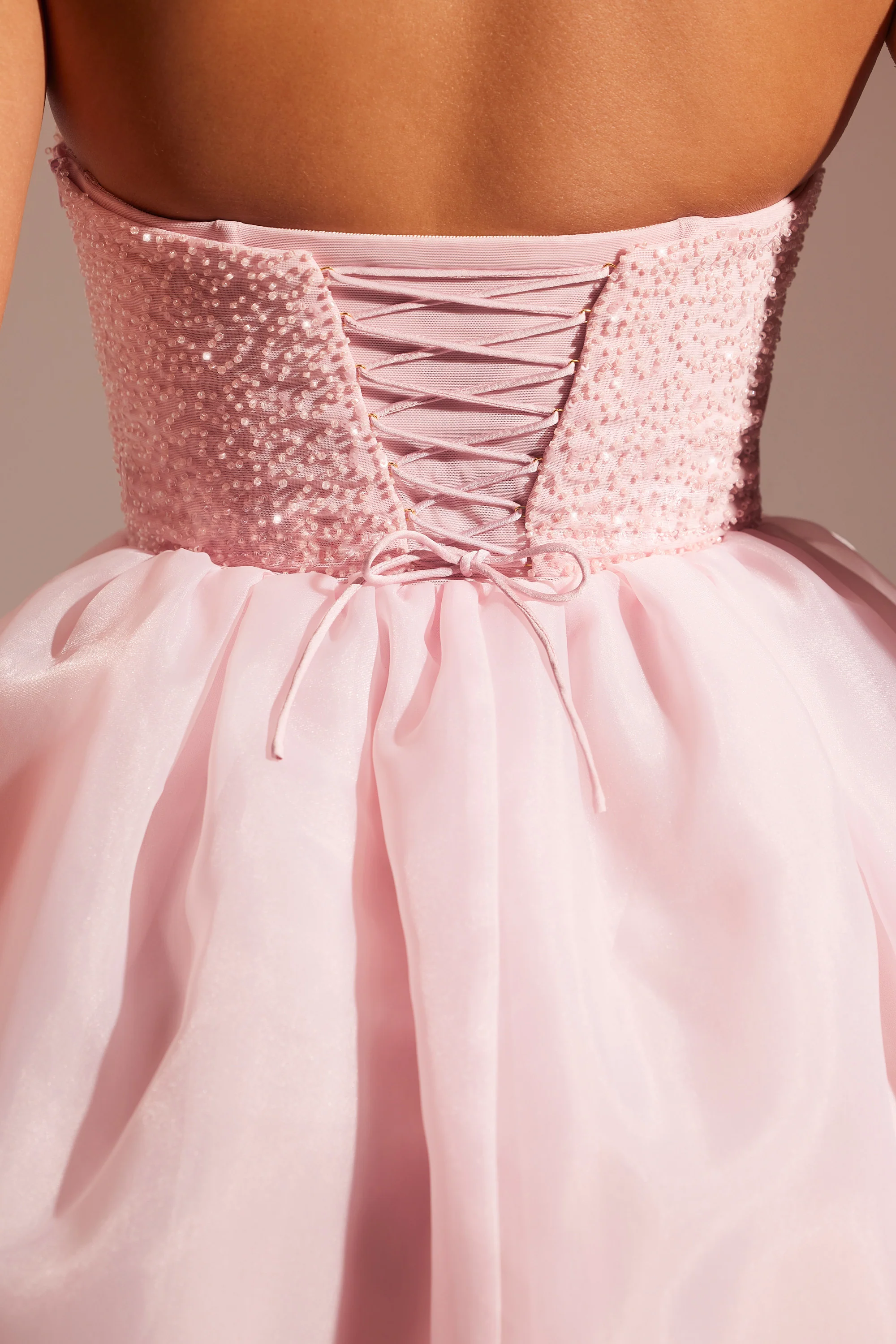 Embellished Corset Tulle Skirt Midi Dress in Blush - Image 5
