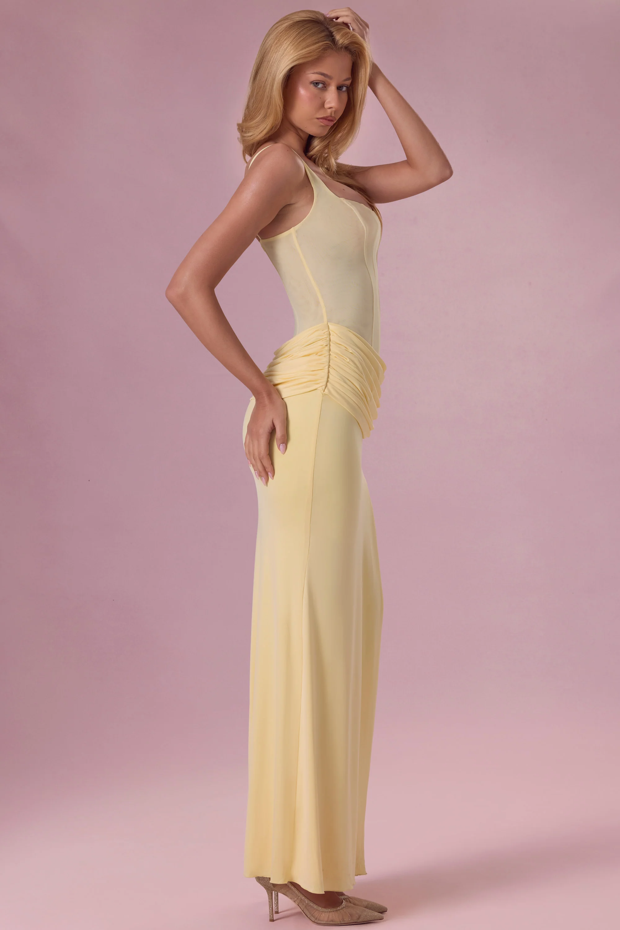 Mesh Draped Bridesmaid Dress in Butter - Image 7