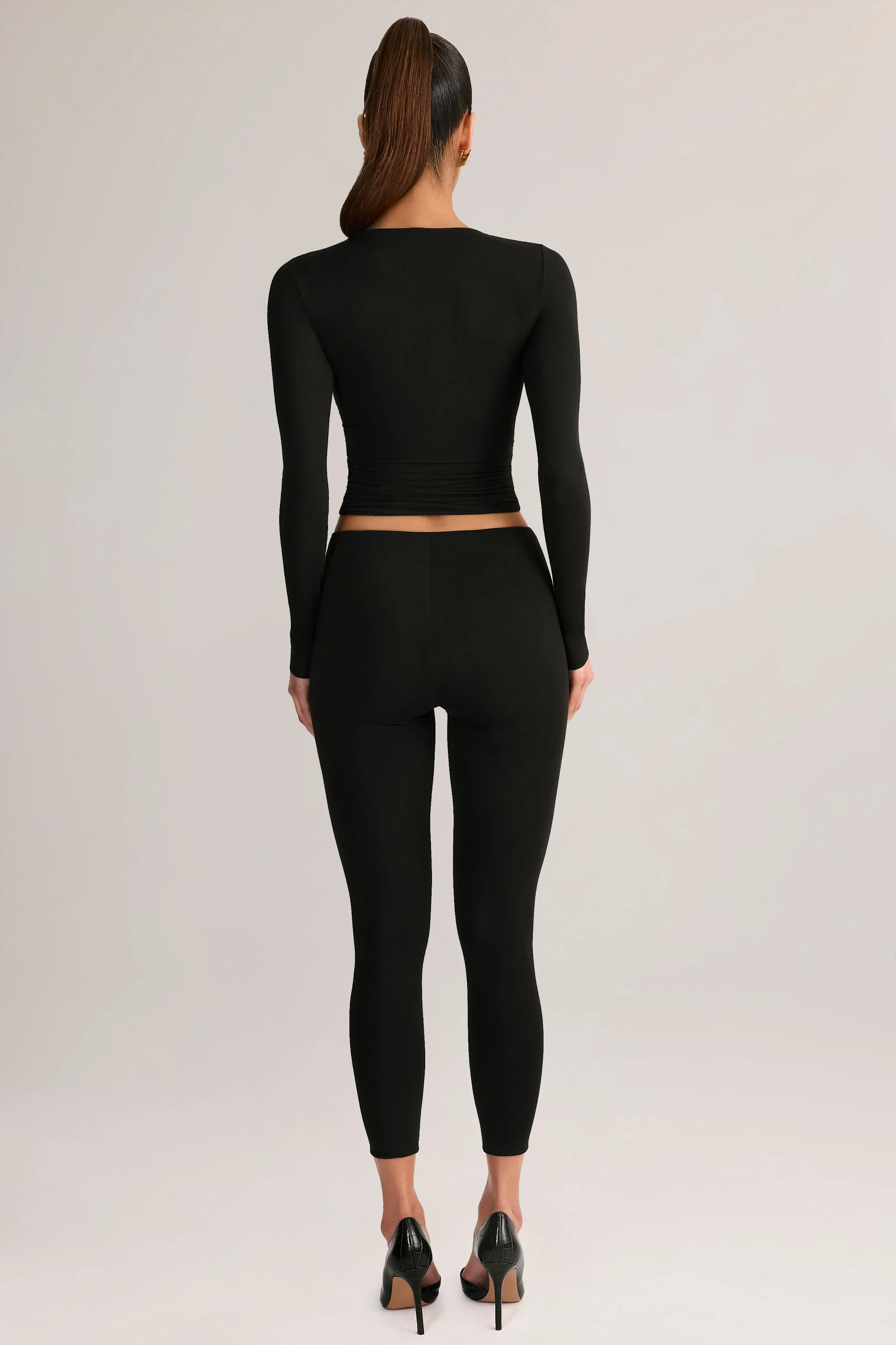 Modal Mid-Rise Cropped Leggings in Black - Image 2