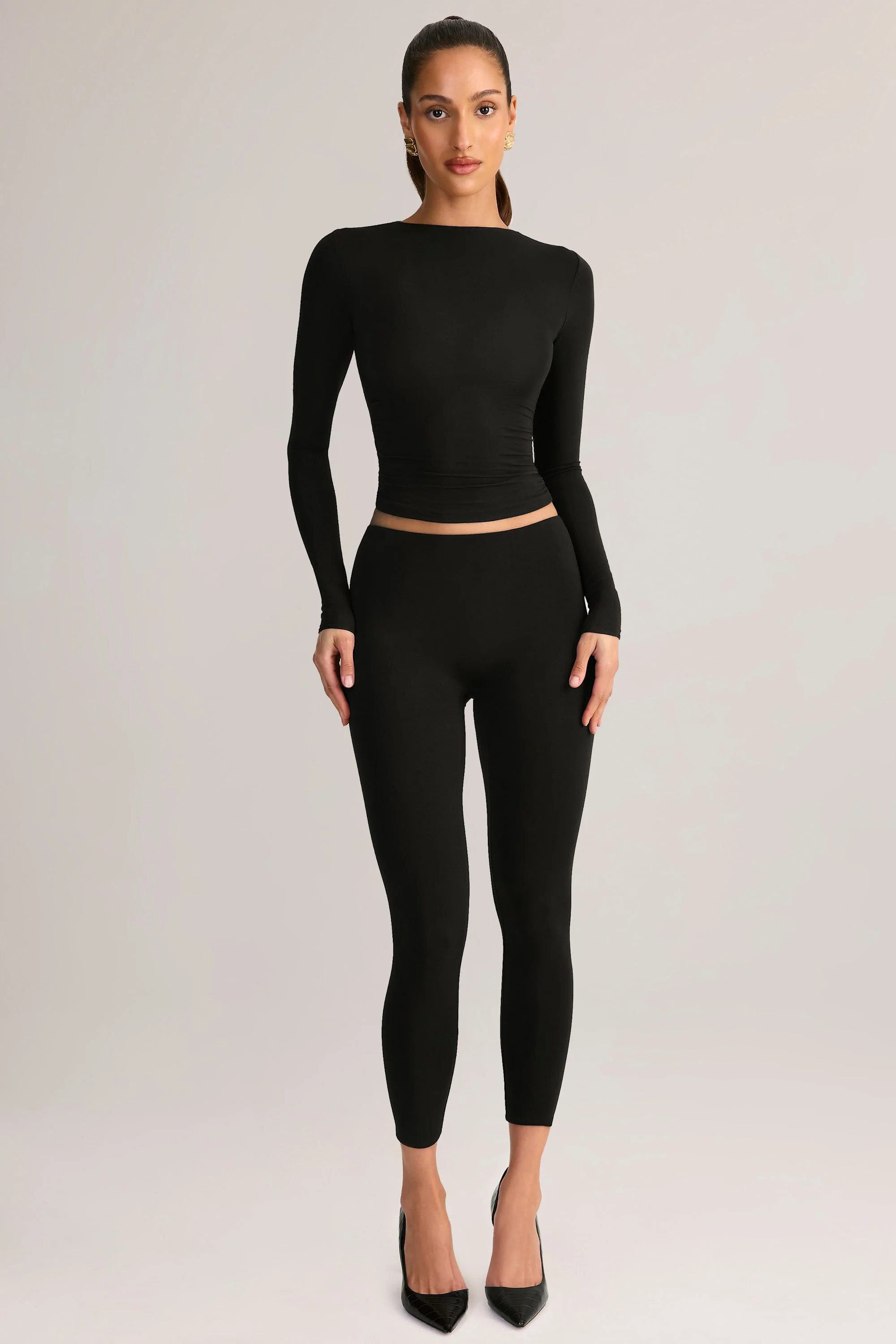 Modal Mid-Rise Cropped Leggings in Black - Image 4