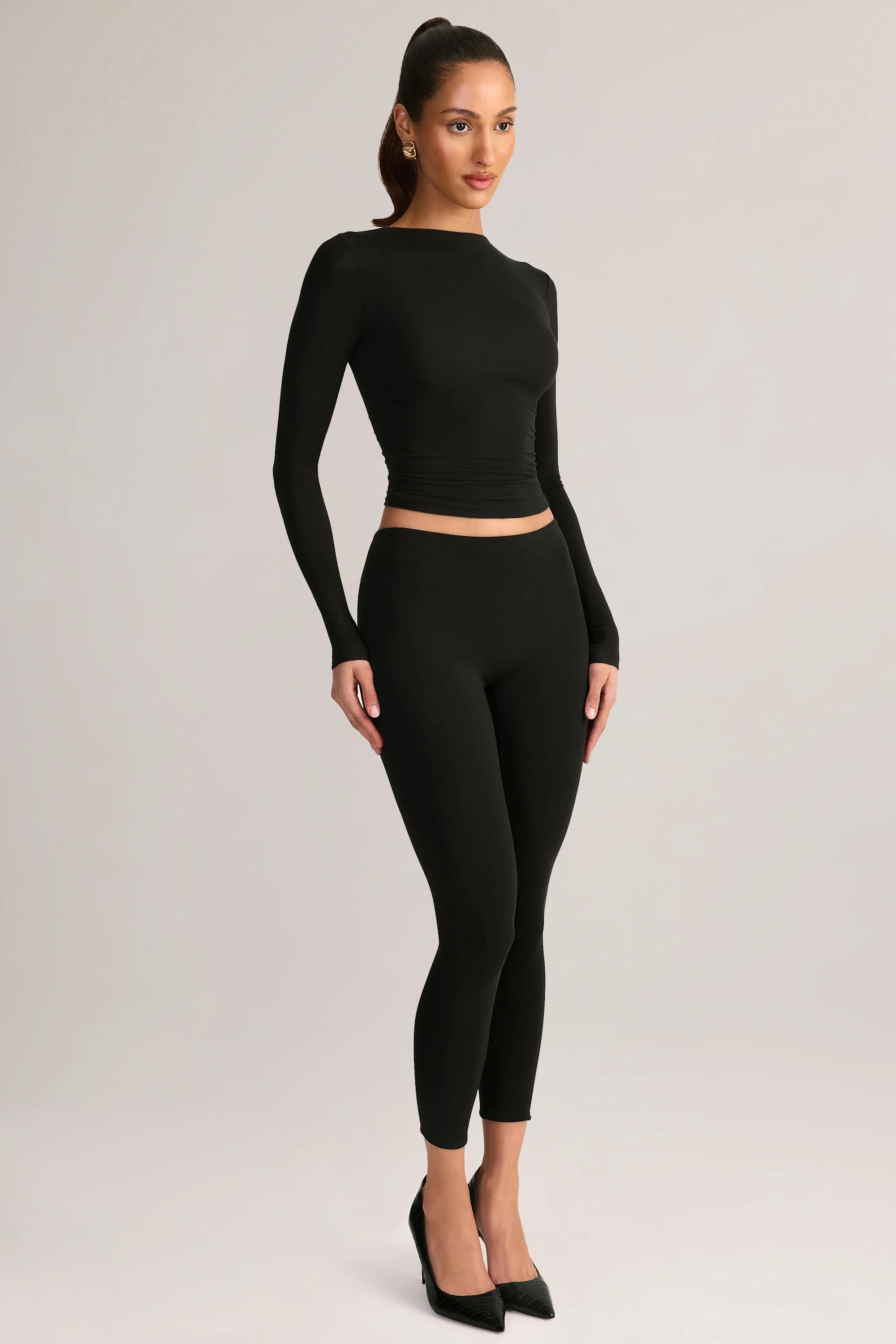 Modal Mid-Rise Cropped Leggings in Black - Image 5