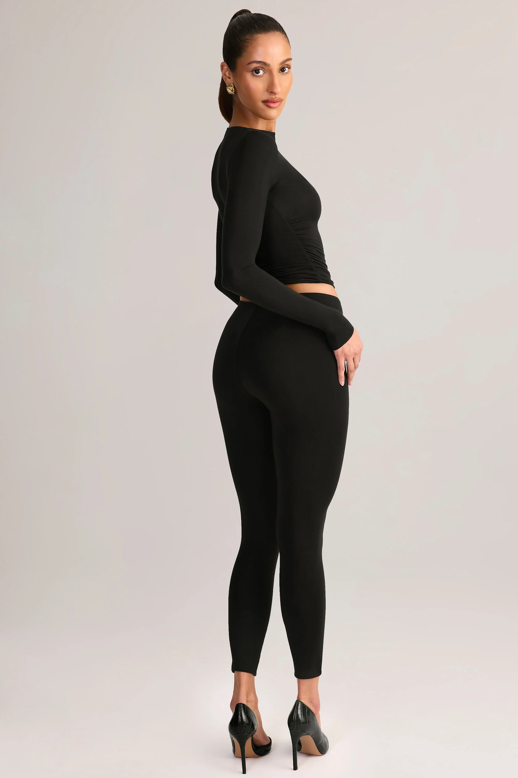 Modal Mid-Rise Cropped Leggings in Black - Image 6