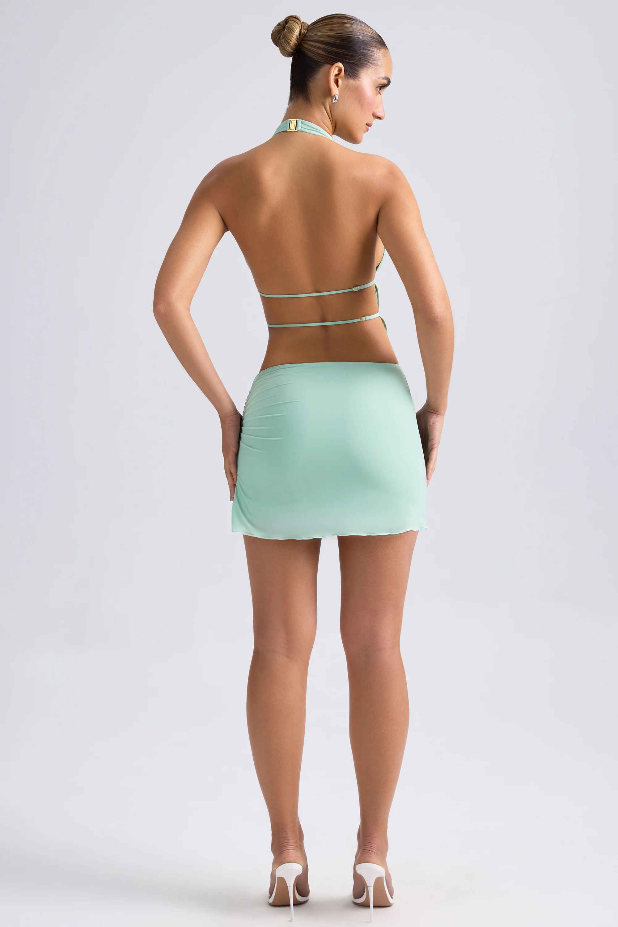 Draped A-Line Mini Skirt in Pastel Green - Image 2