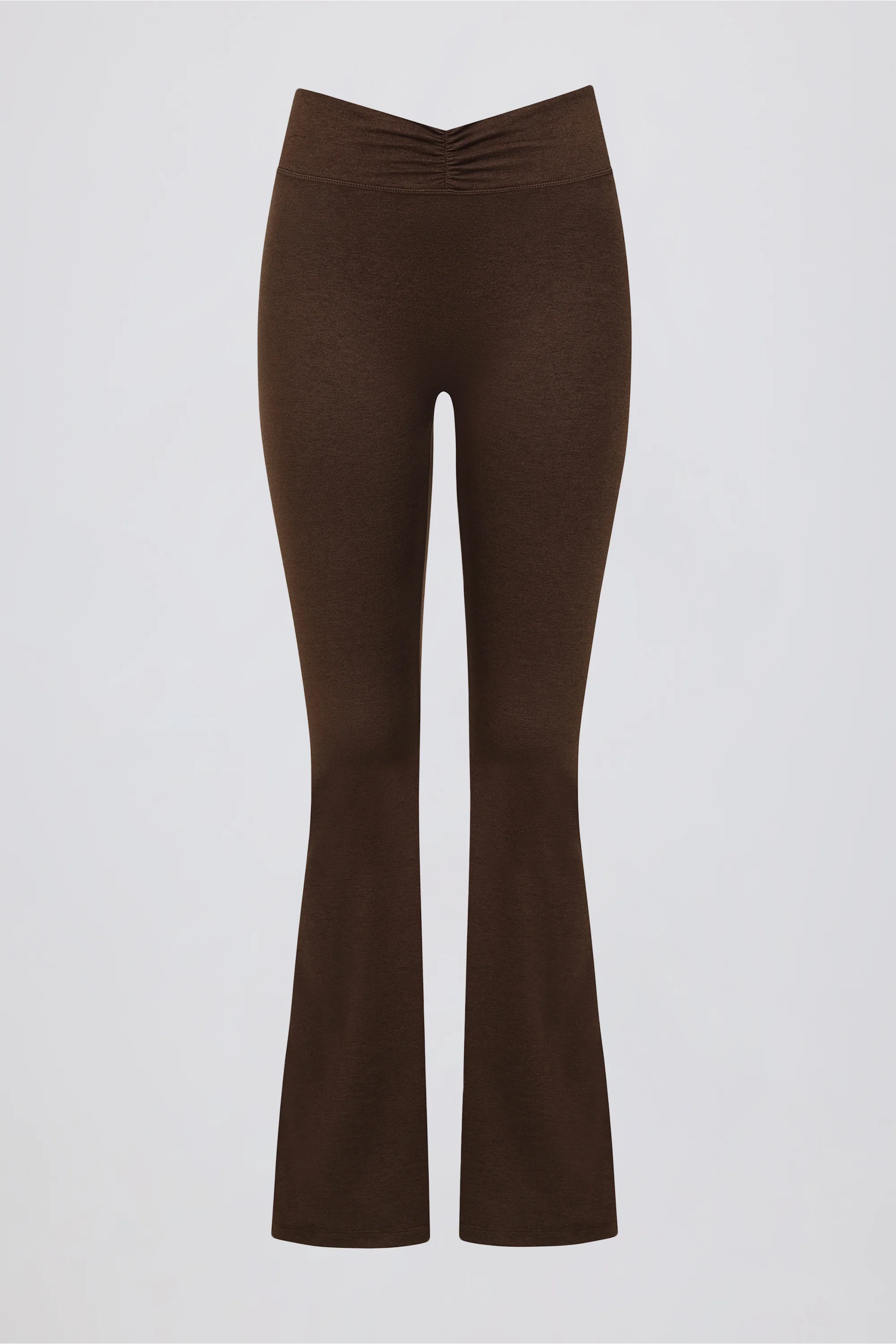 Brushed Jersey Ruched Flared Trousers in Pecan Marl - Image 5