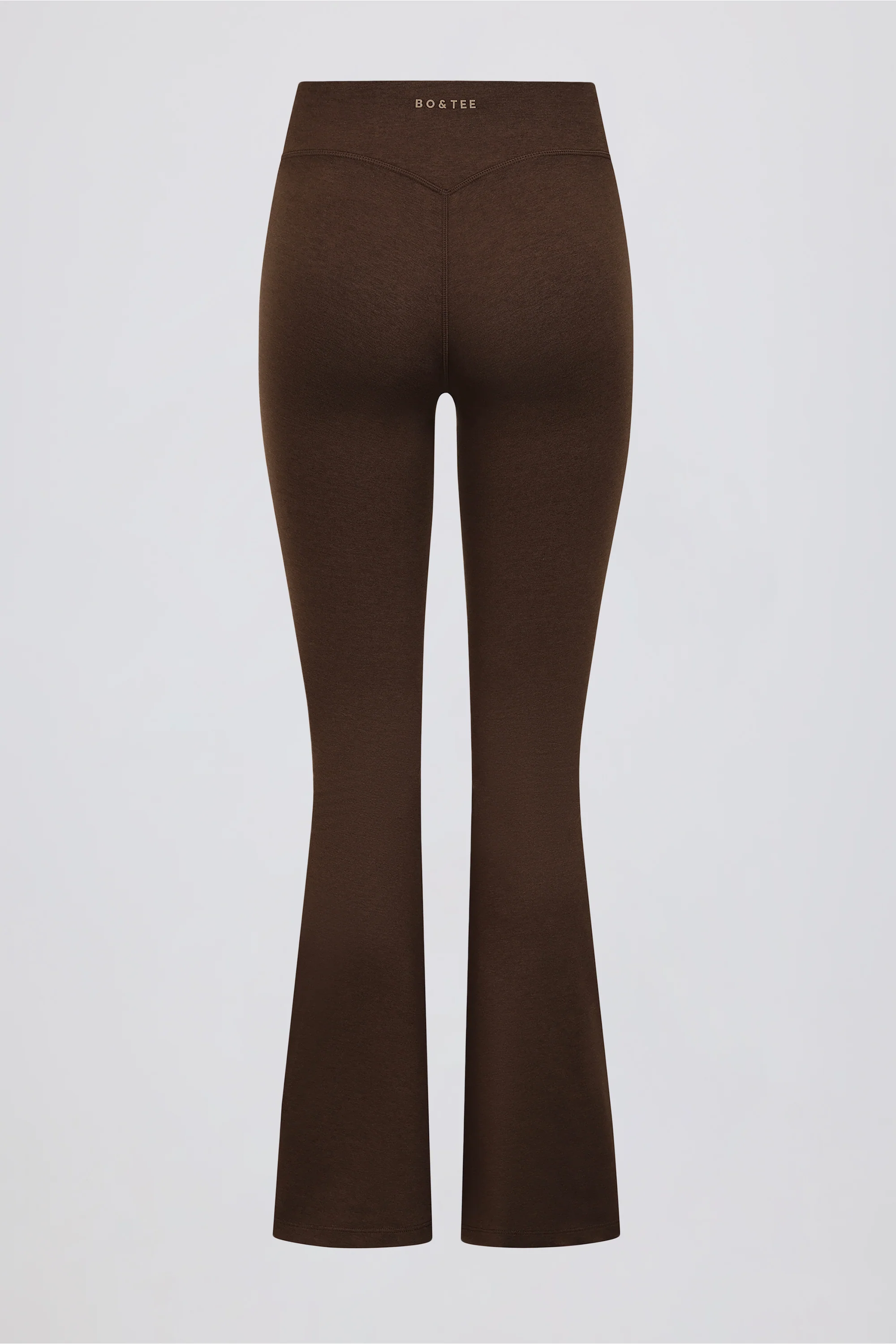 Brushed Jersey Ruched Flared Trousers in Pecan Marl - Image 6