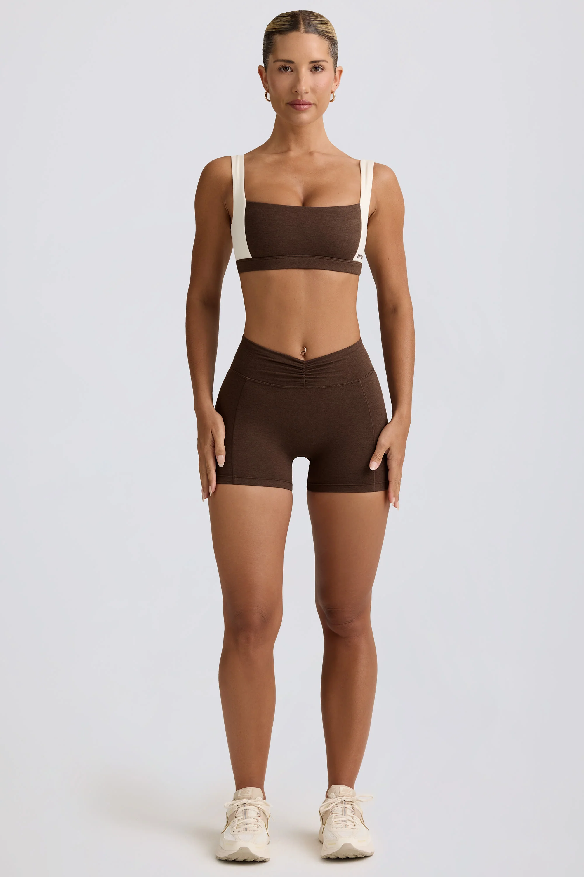Ruched Mini Shorts in Pecan Marl - Image 5