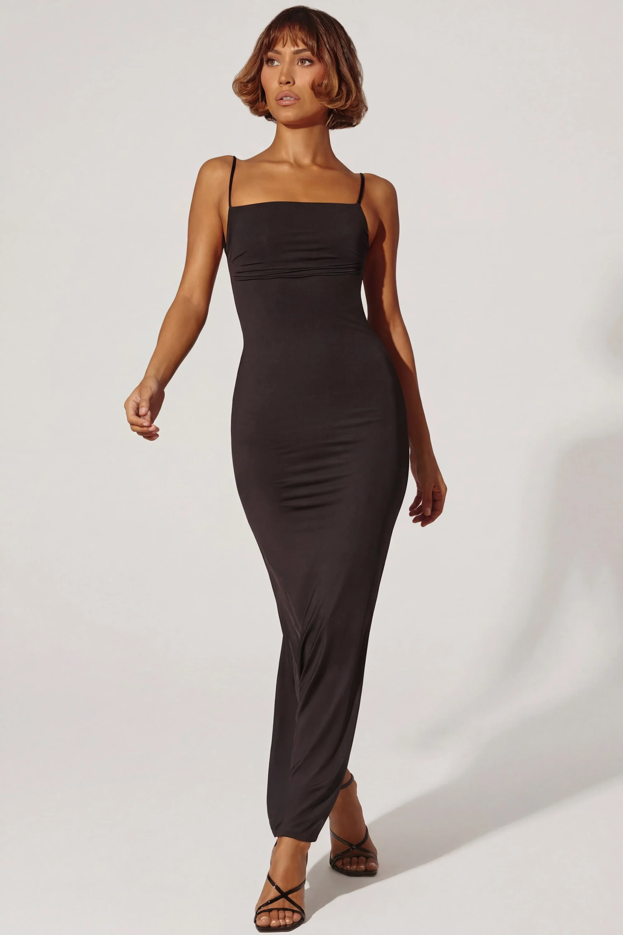 Ruched Bodycon Maxi Dress in Black - Image 5
