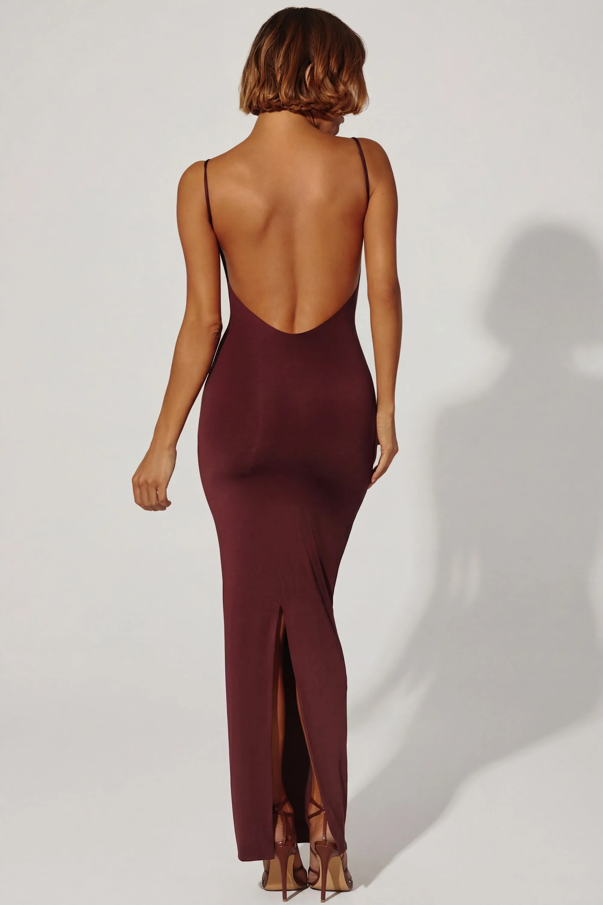 Ruched Bodycon Maxi Dress in Brown - Image 2