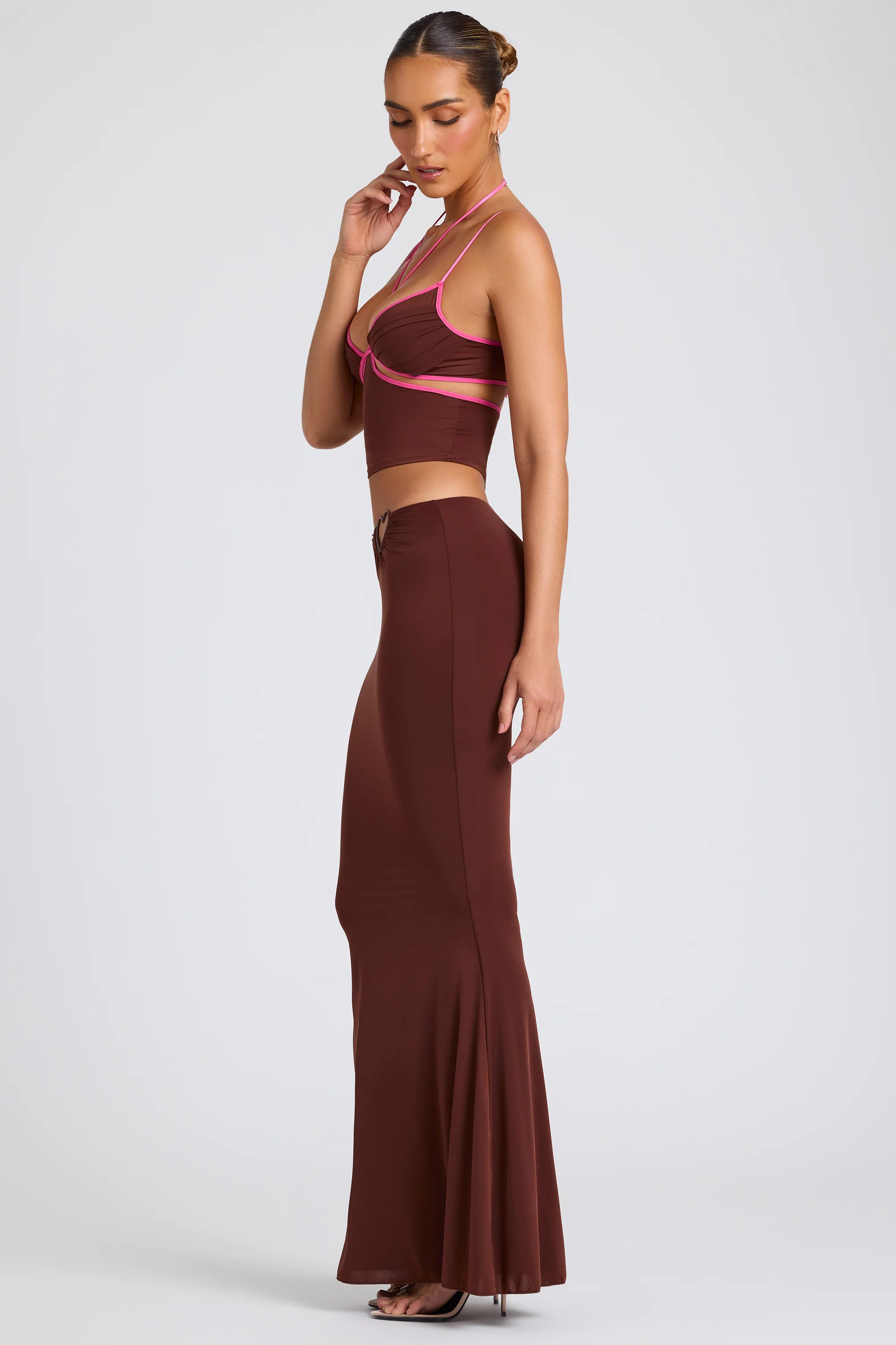 Mid Rise Maxi Skirt in Chocolate Brown - Image 3