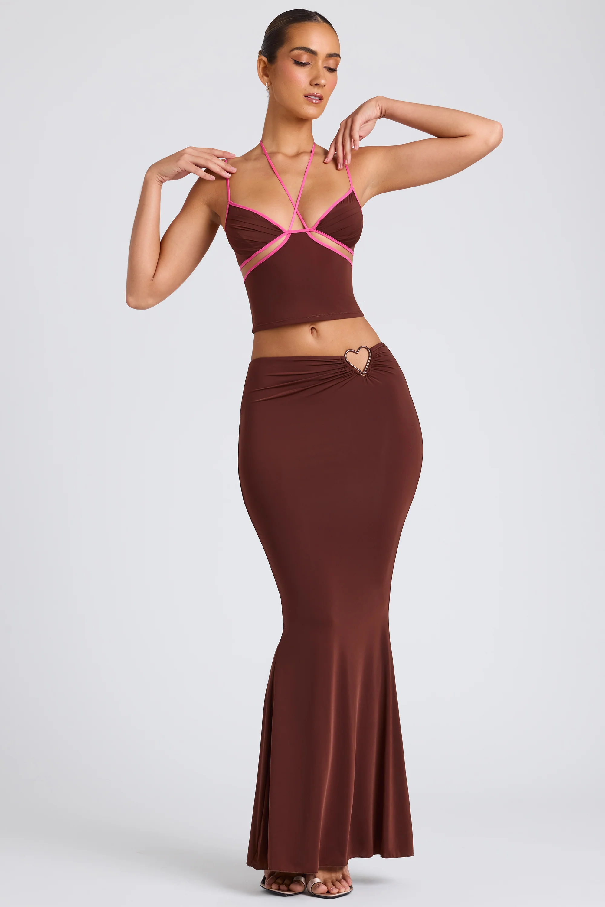 Mid Rise Maxi Skirt in Chocolate Brown - Image 5
